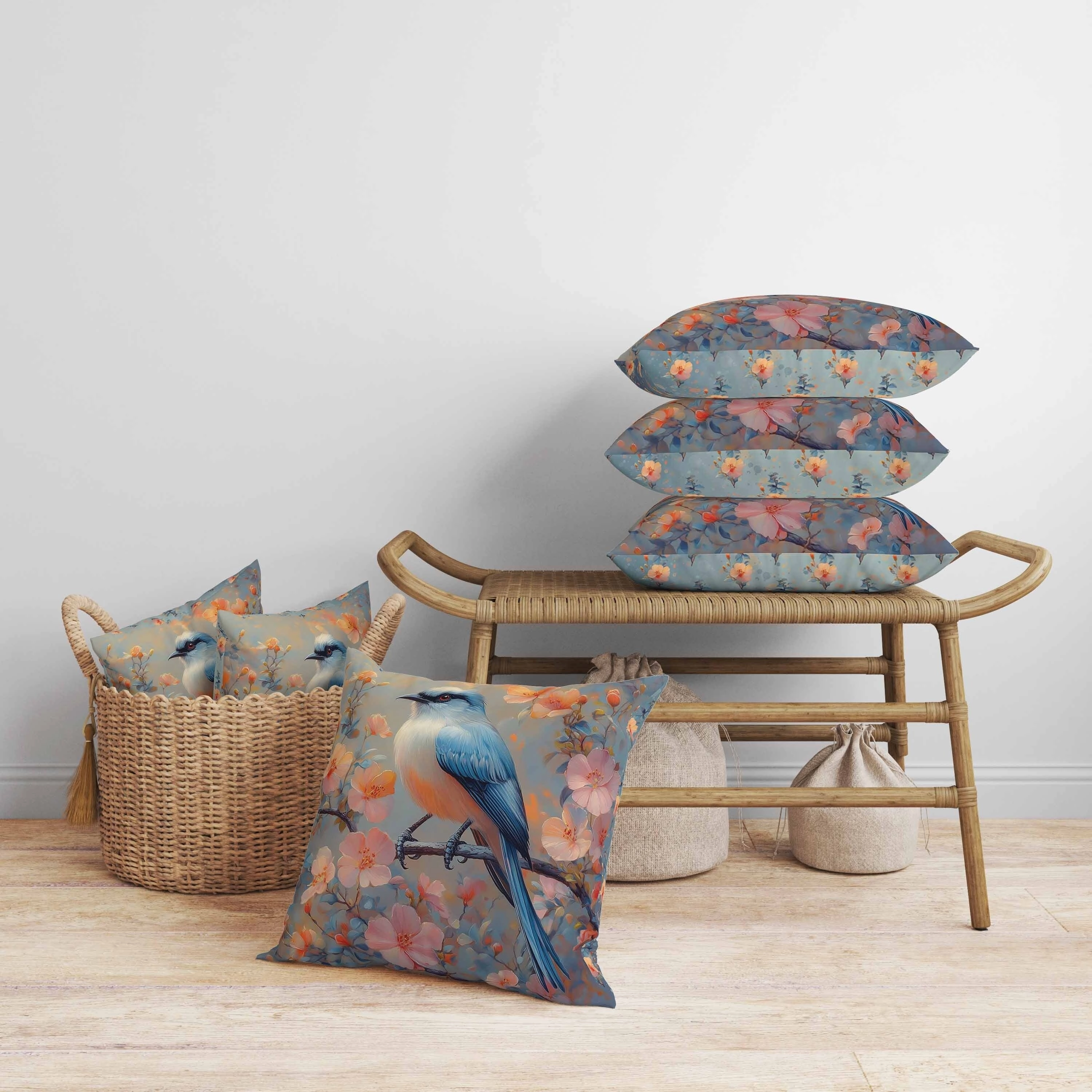 Floral Guest Faux Suede Reversible Throw Pillow Blue and Pink