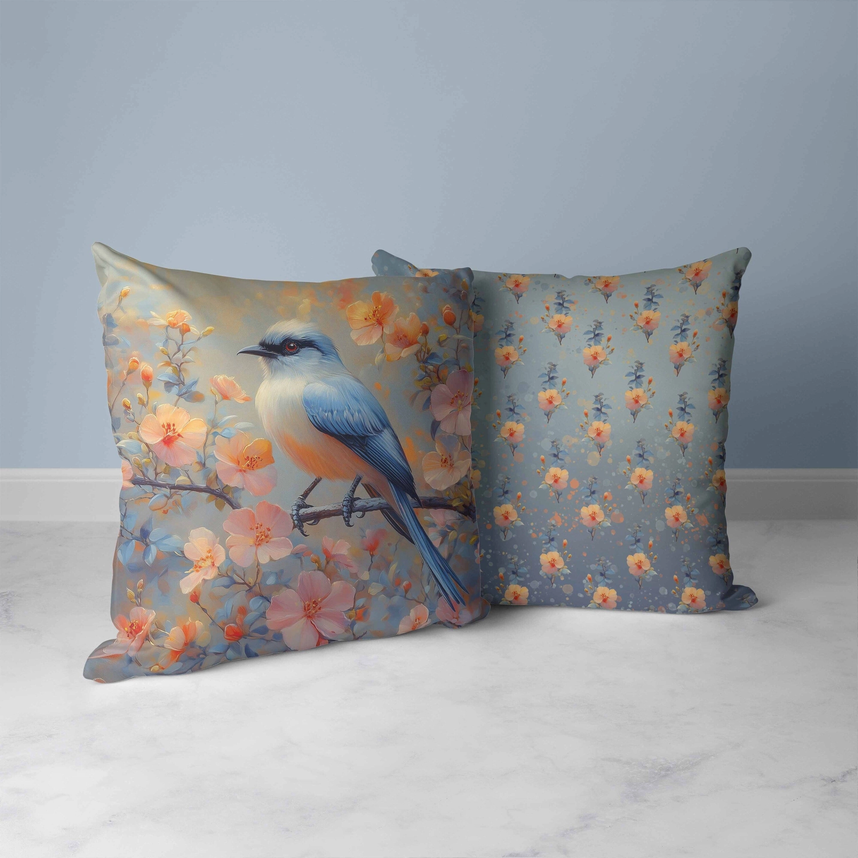 Floral Guest Faux Suede Reversible Throw Pillow Blue and Pink