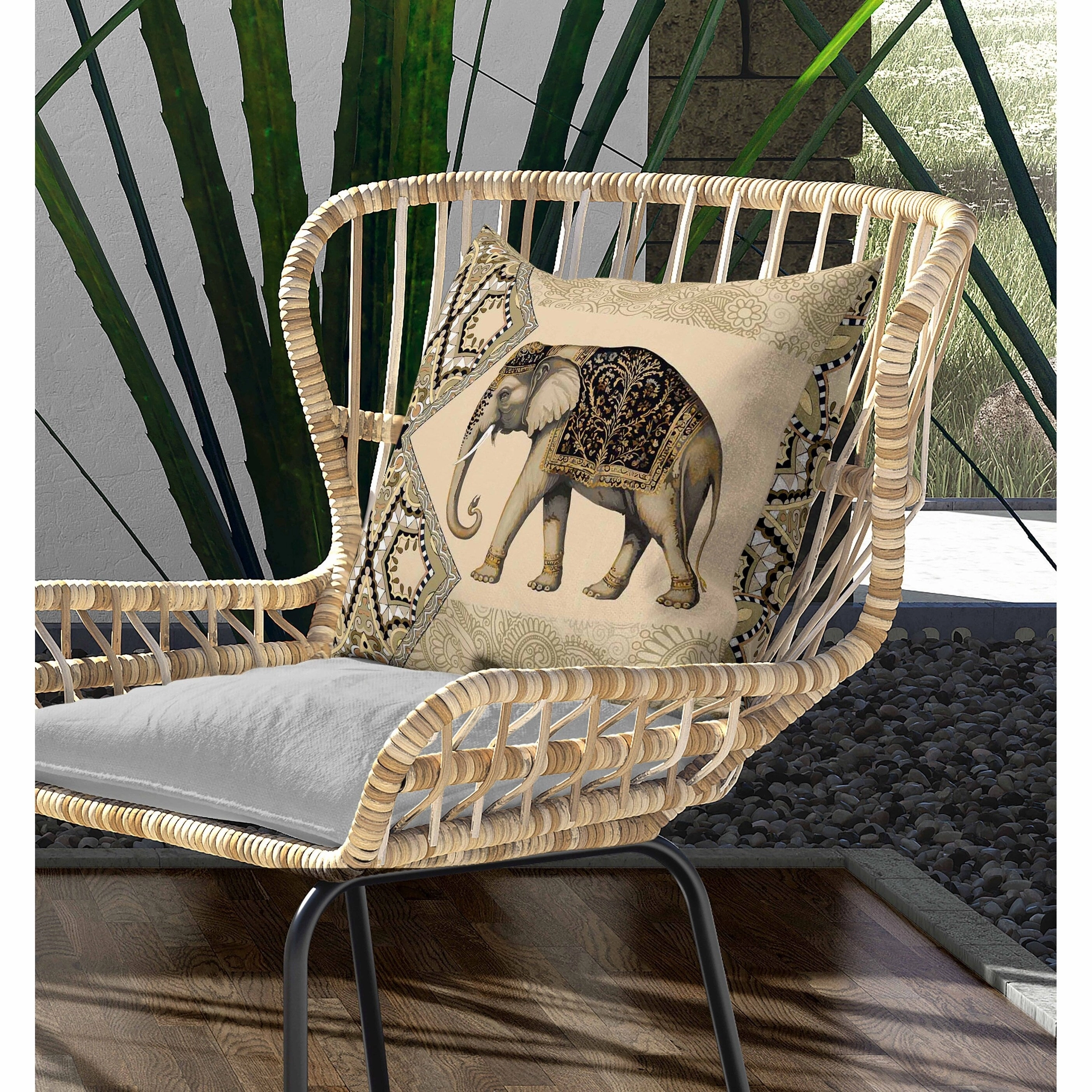 Floraphant Indoor/Outdoor Reversible Throw Pillow Yellow and Black