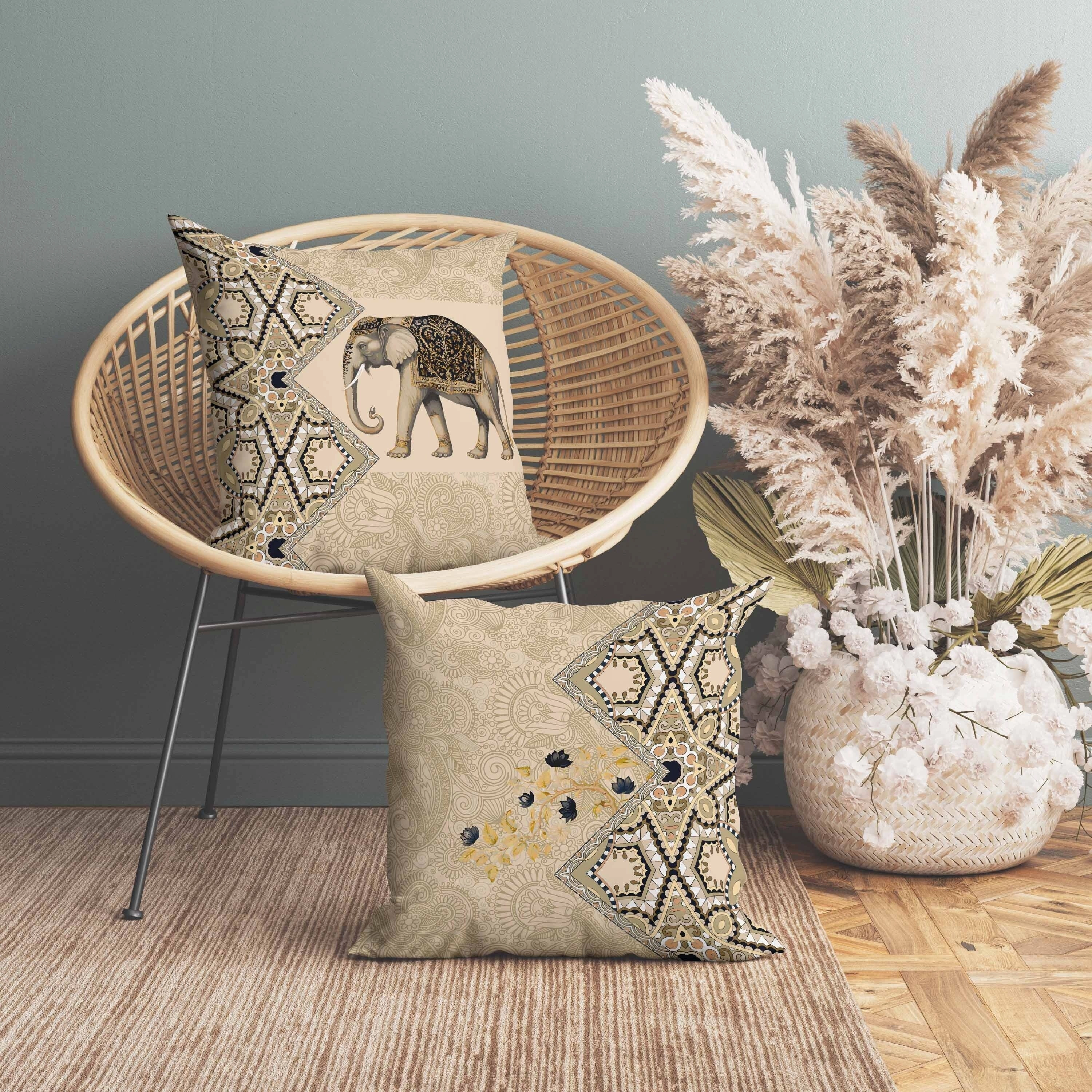 Floraphant Indoor/Outdoor Reversible Throw Pillow Yellow and Black