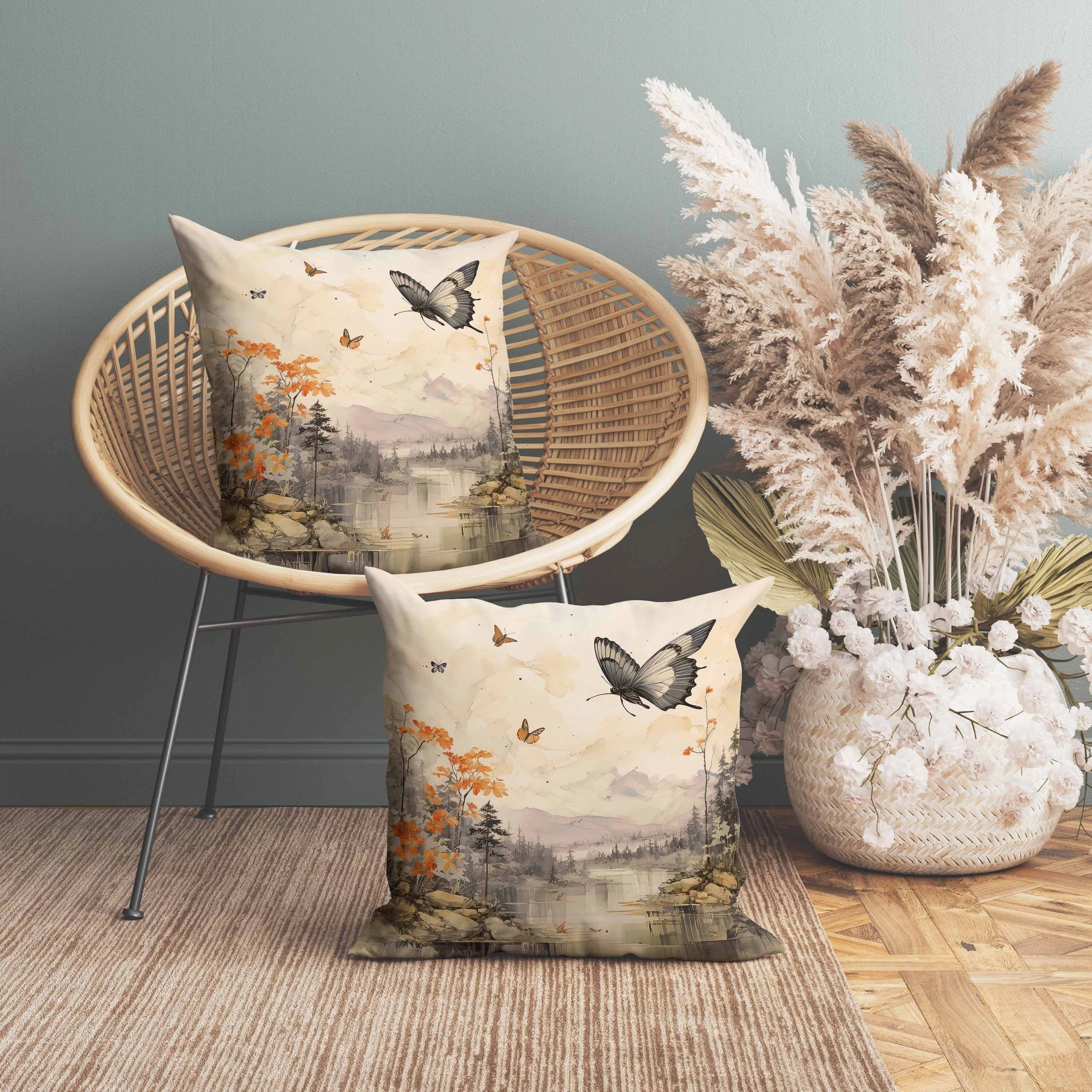 Fluttering Floral Heights Indoor/Outdoor Reversible Throw Pillow Yellow and Orange