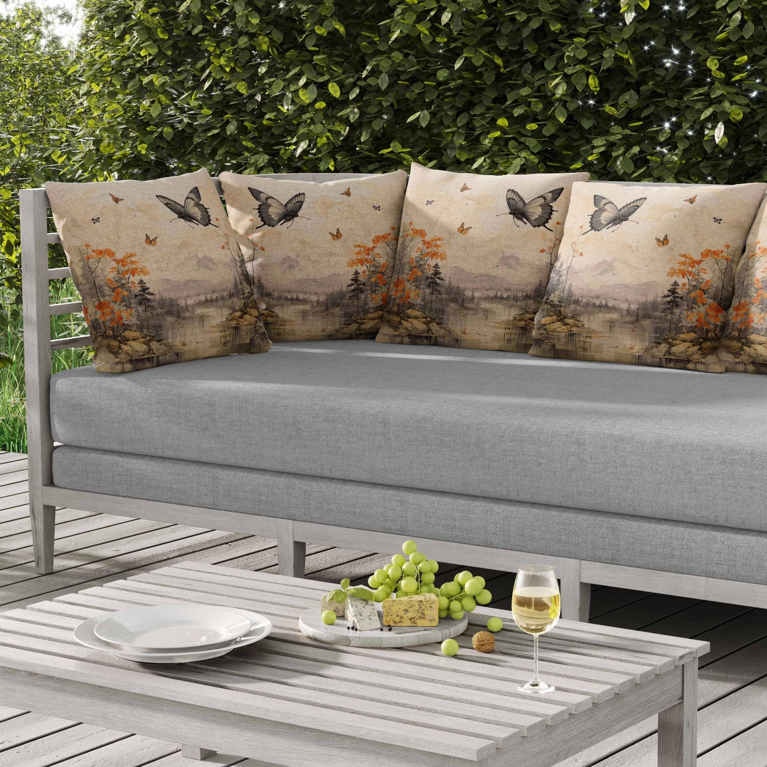 Fluttering Floral Heights Indoor/Outdoor Reversible Throw Pillow Yellow and Orange