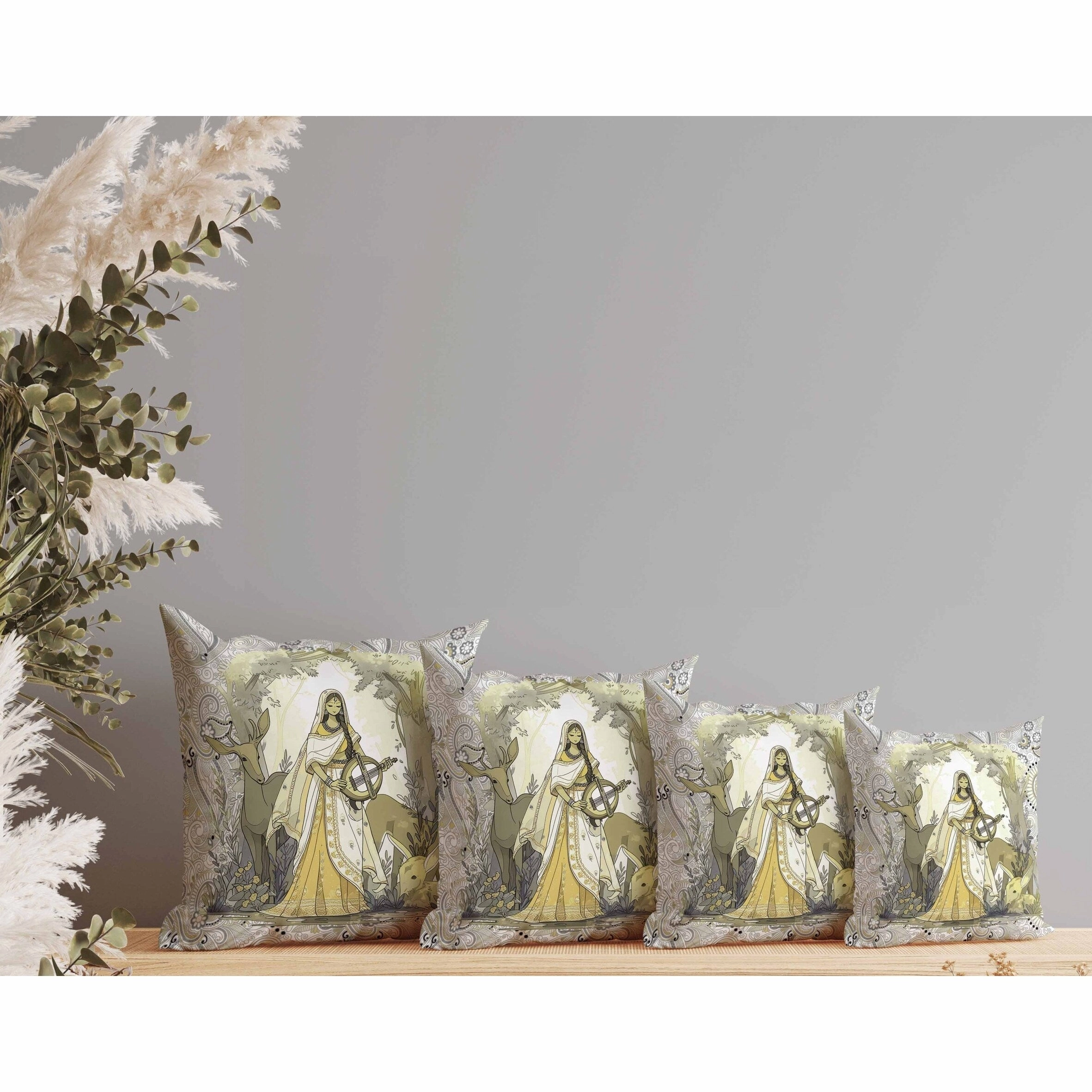Forest Melodies Faux Suede Reversible Throw Pillow White and Yellow