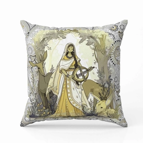 Forest Melodies Faux Suede Reversible Throw Pillow White and Yellow