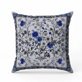 Garden Glory Indoor/Outdoor Reversible Throw Pillow Blue and Gray