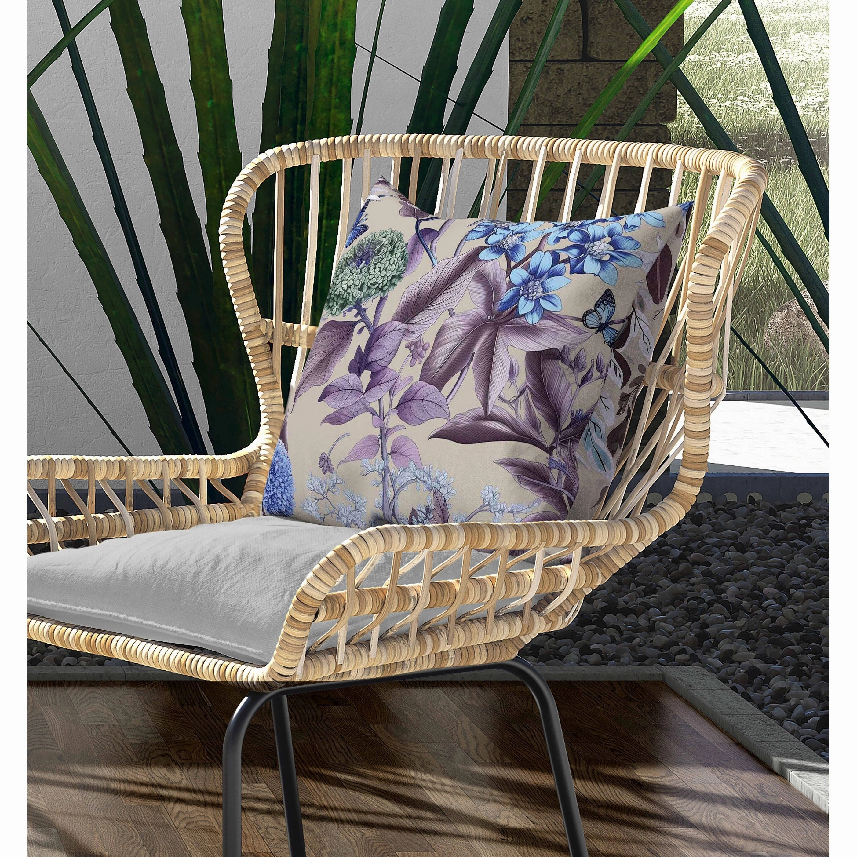 Garden Gracefulness Indoor/Outdoor Reversible Throw Pillow Blue and Purple