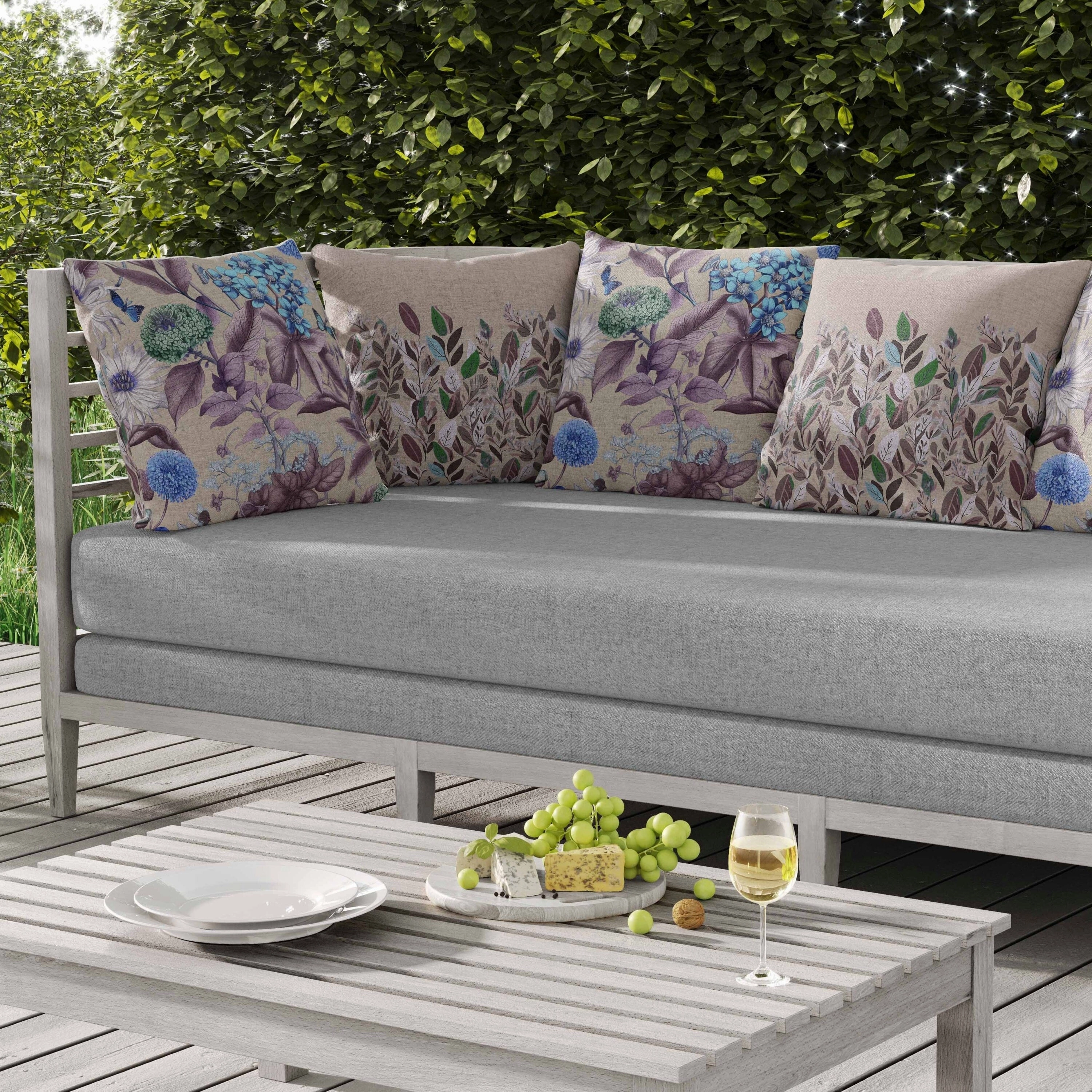 Garden Gracefulness Indoor/Outdoor Reversible Throw Pillow Blue and Purple
