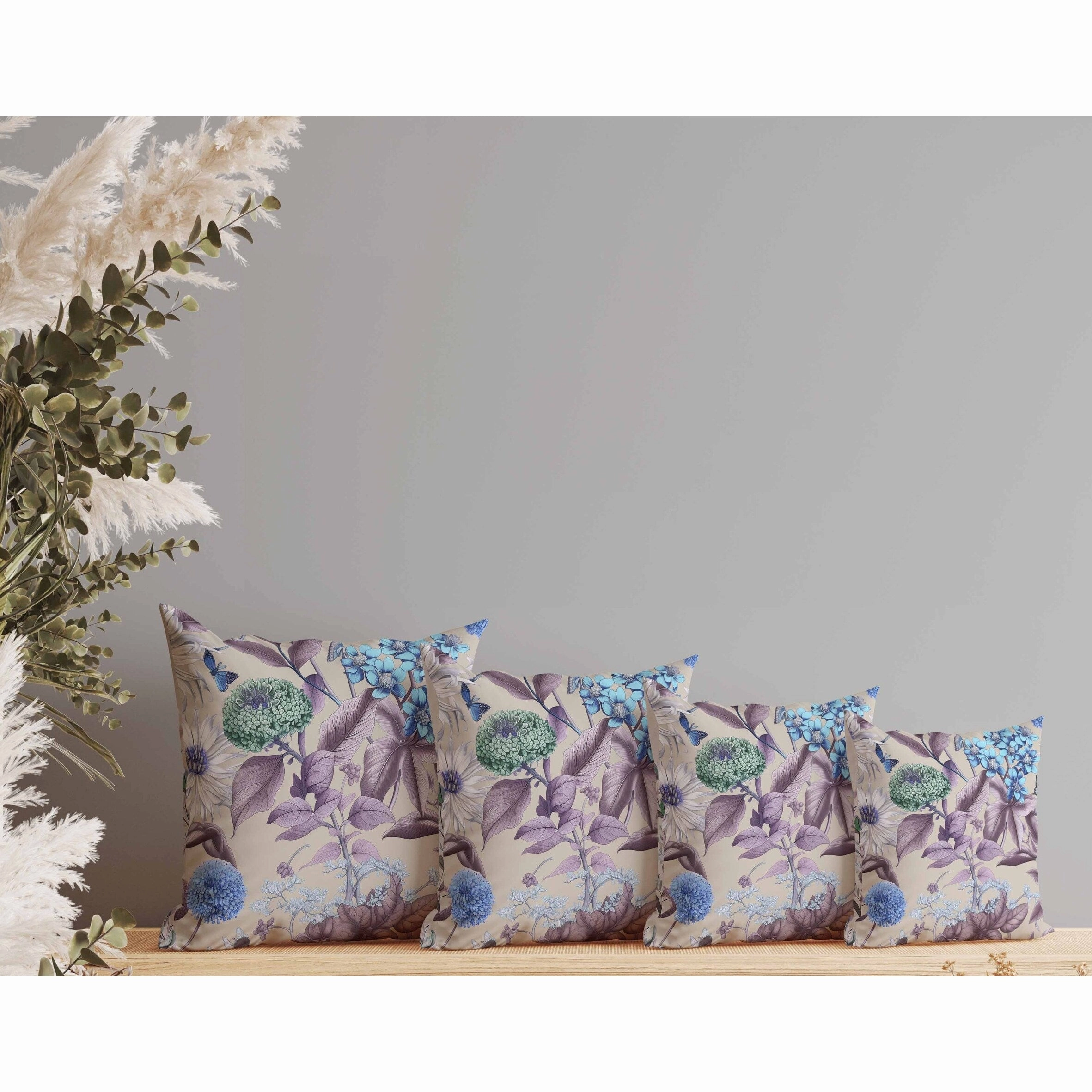 Garden Gracefulness Indoor/Outdoor Reversible Throw Pillow Blue and Purple