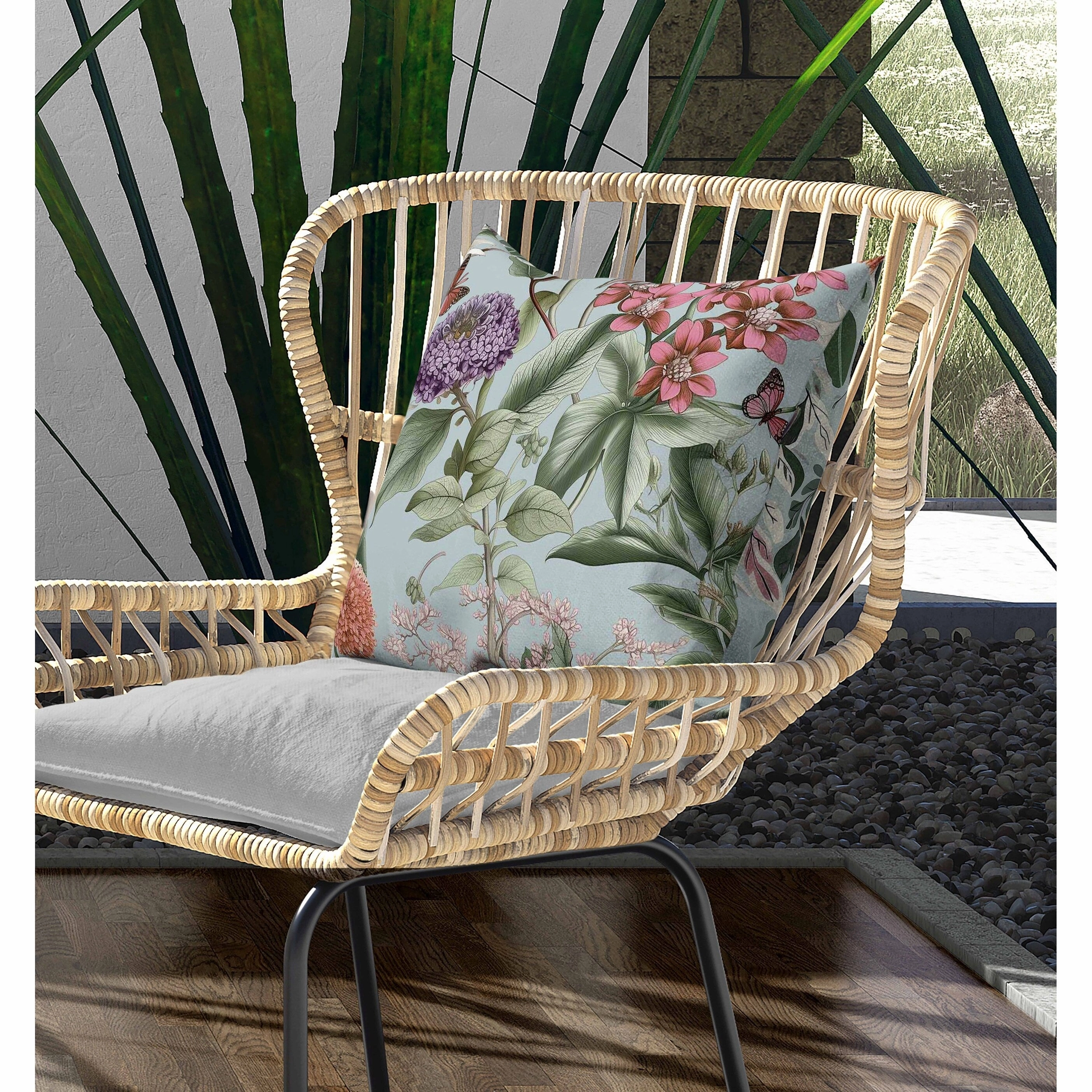 Garden Gracefulness Indoor/Outdoor Reversible Throw Pillow Pink and Pale