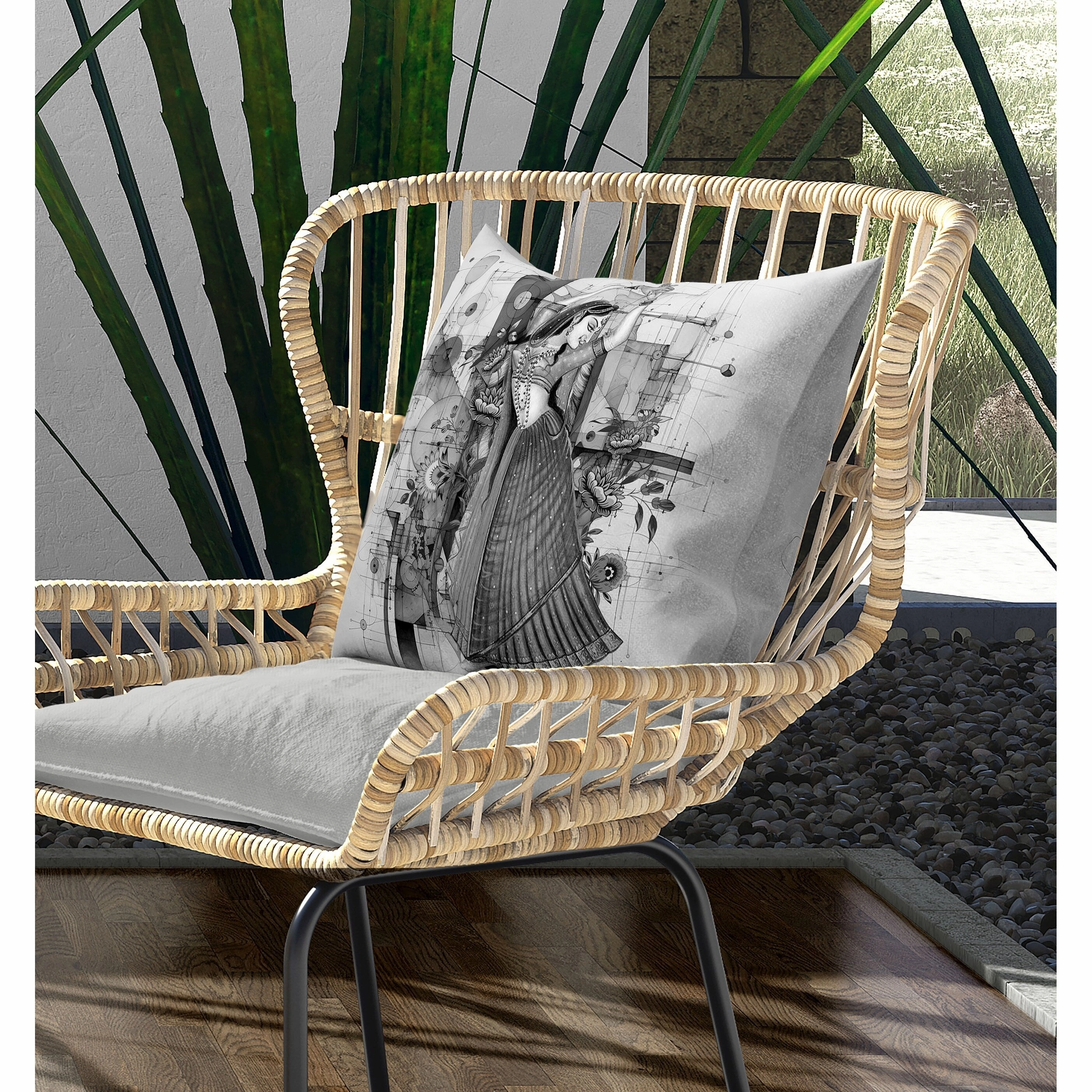 Gracefully Dancing Woman Indoor/Outdoor Reversible Throw Pillow Gray