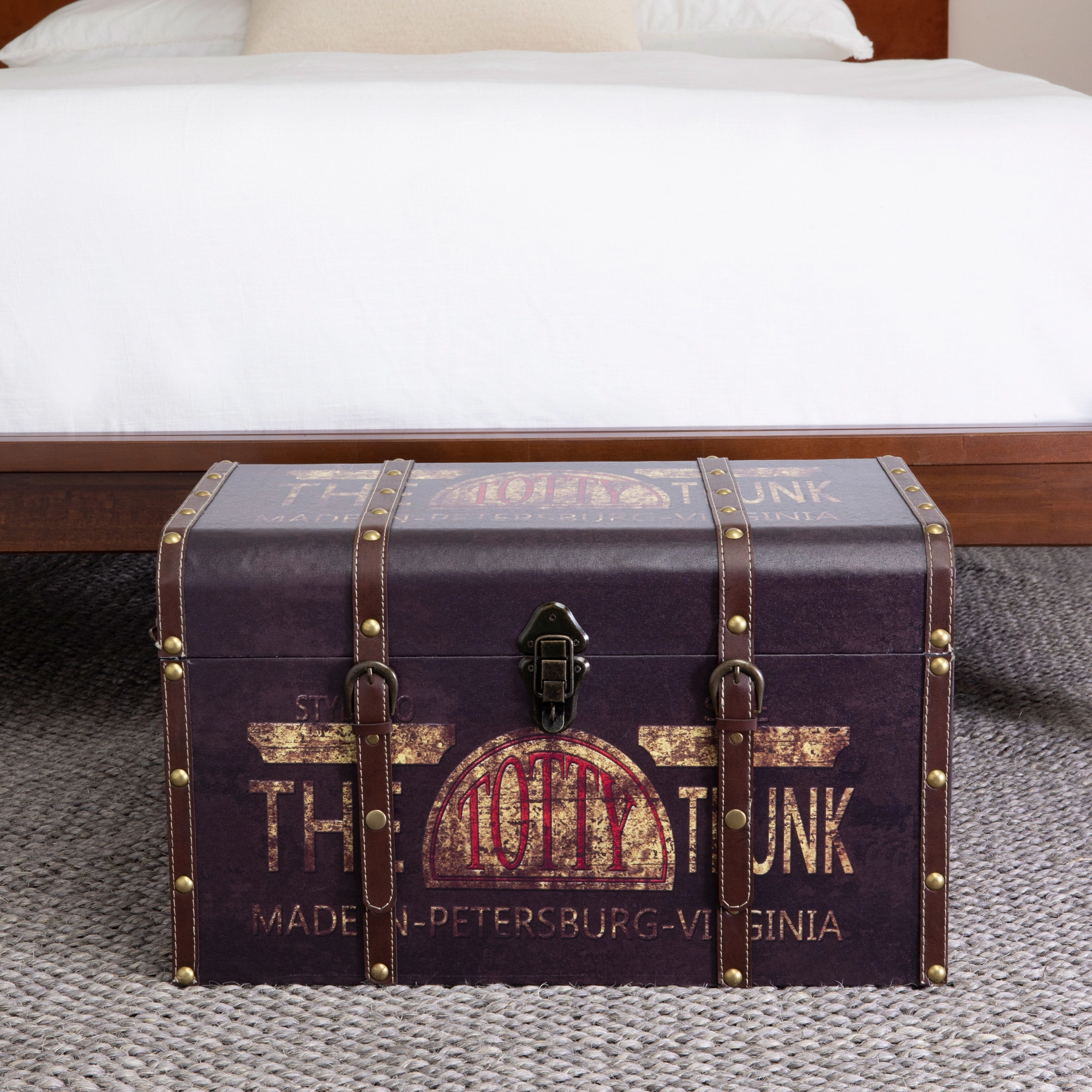 Household Essentials Decorative Trunk with Metal Accents and Leather Strapping - 13.8L x 22.0W x 13.0H
