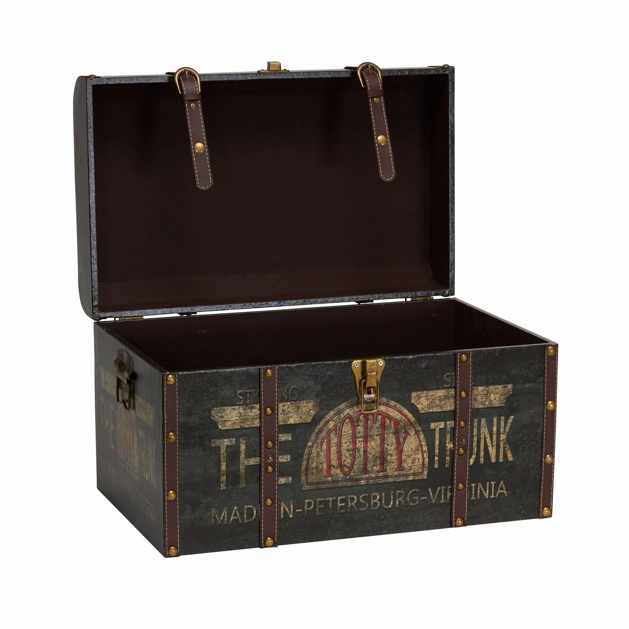 Household Essentials Decorative Trunk with Metal Accents and Leather Strapping - 13.8L x 22.0W x 13.0H