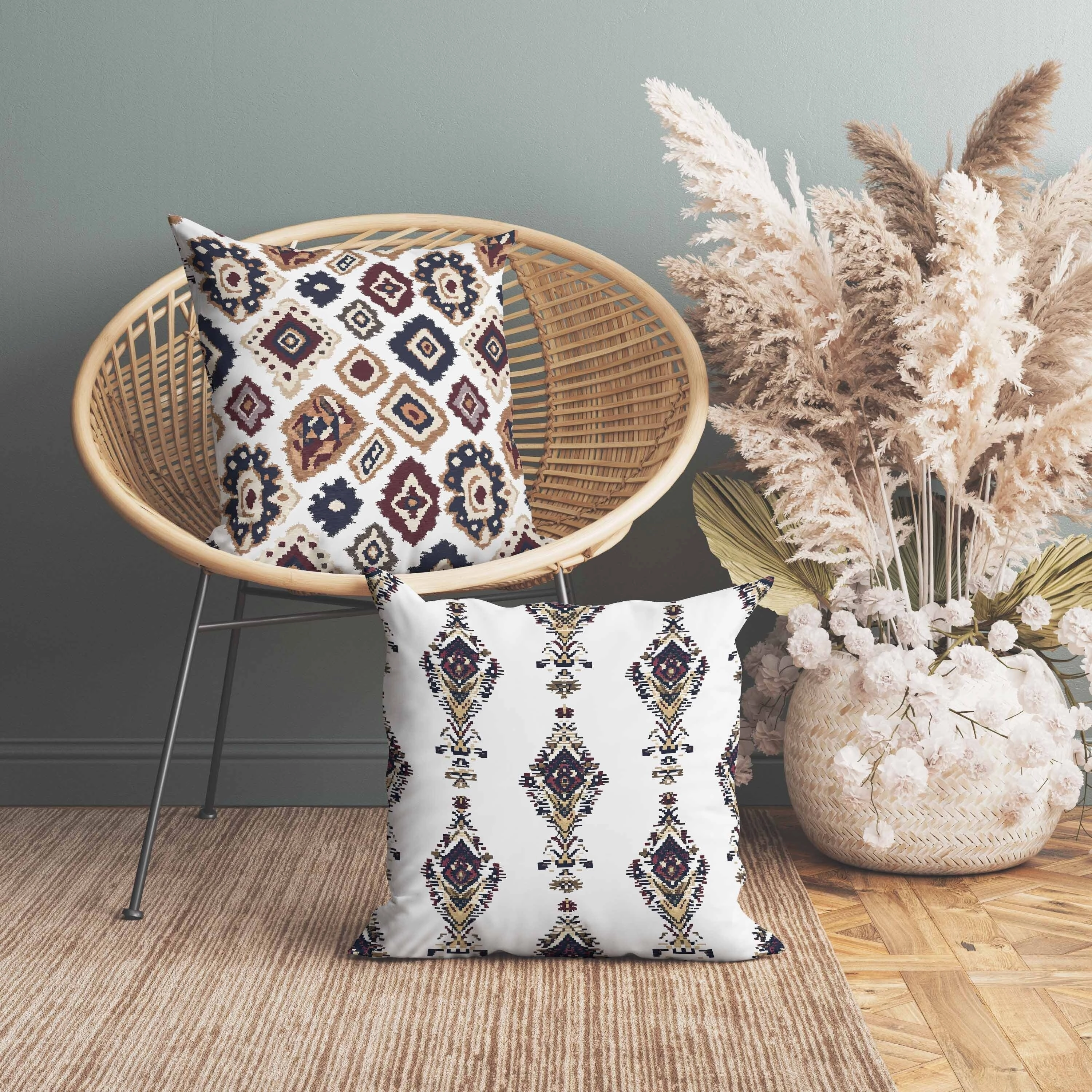 Ikat Diamond Indoor/Outdoor Reversible Throw Pillow White and Brown