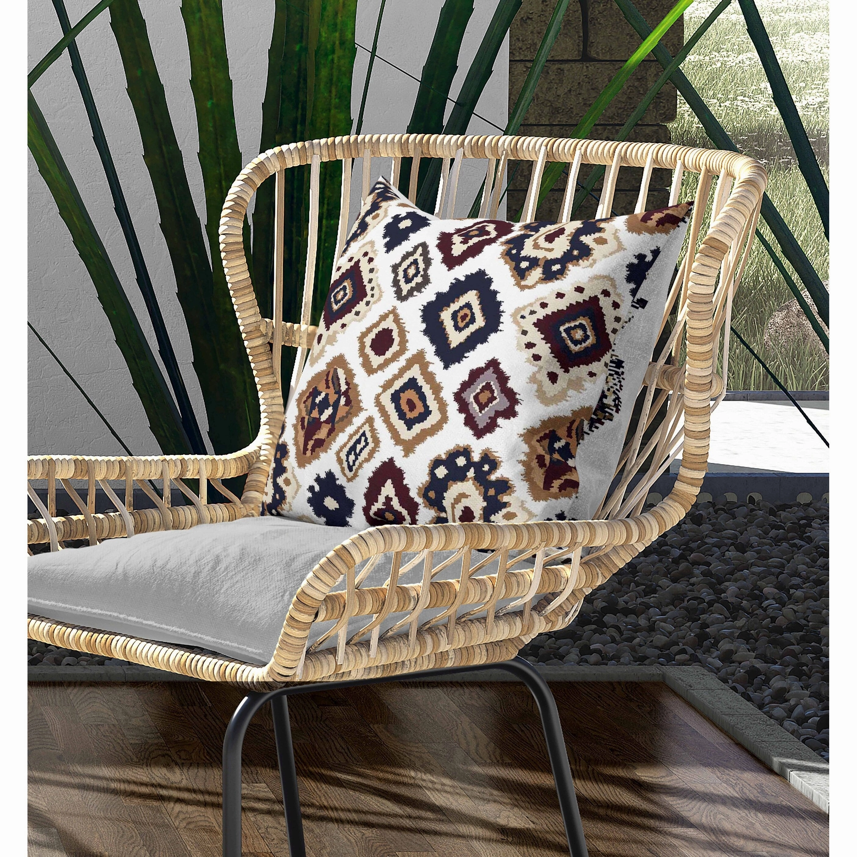 Ikat Diamond Indoor/Outdoor Reversible Throw Pillow White and Brown