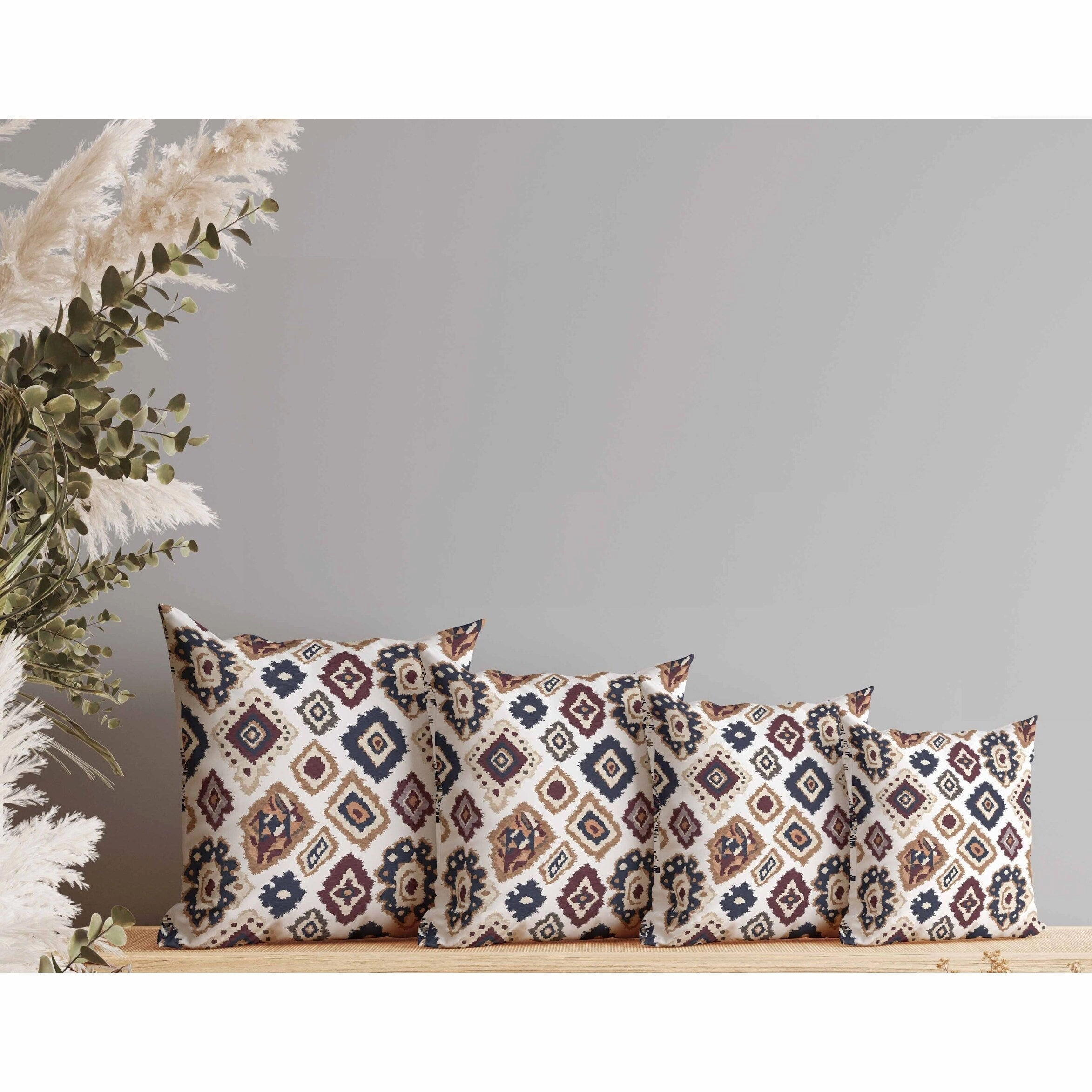 Ikat Diamond Indoor/Outdoor Reversible Throw Pillow White and Brown