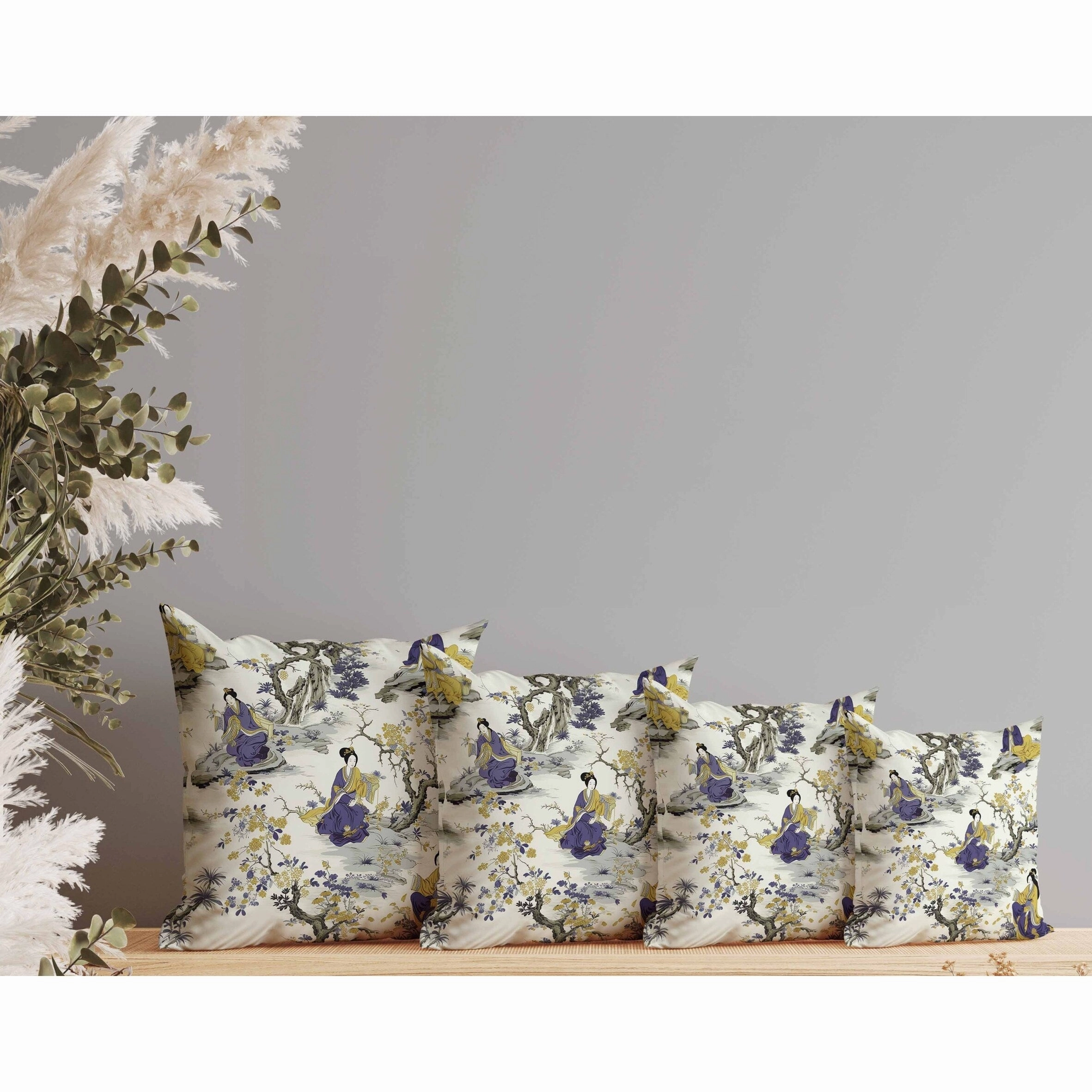 Imperial Palace Garden Indoor/Outdoor Reversible Throw Pillow Blue and Olive