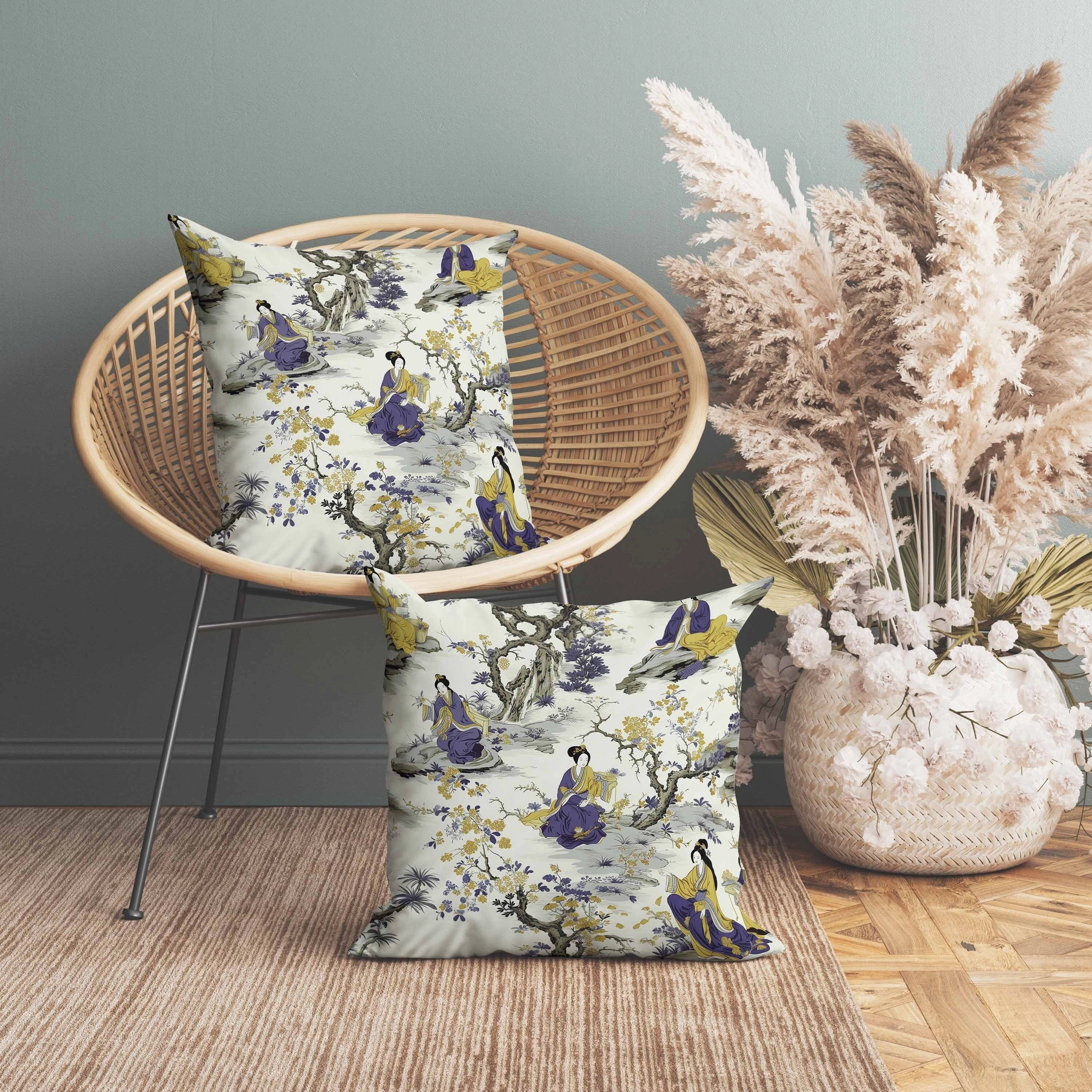 Imperial Palace Garden Indoor/Outdoor Reversible Throw Pillow Blue and Olive