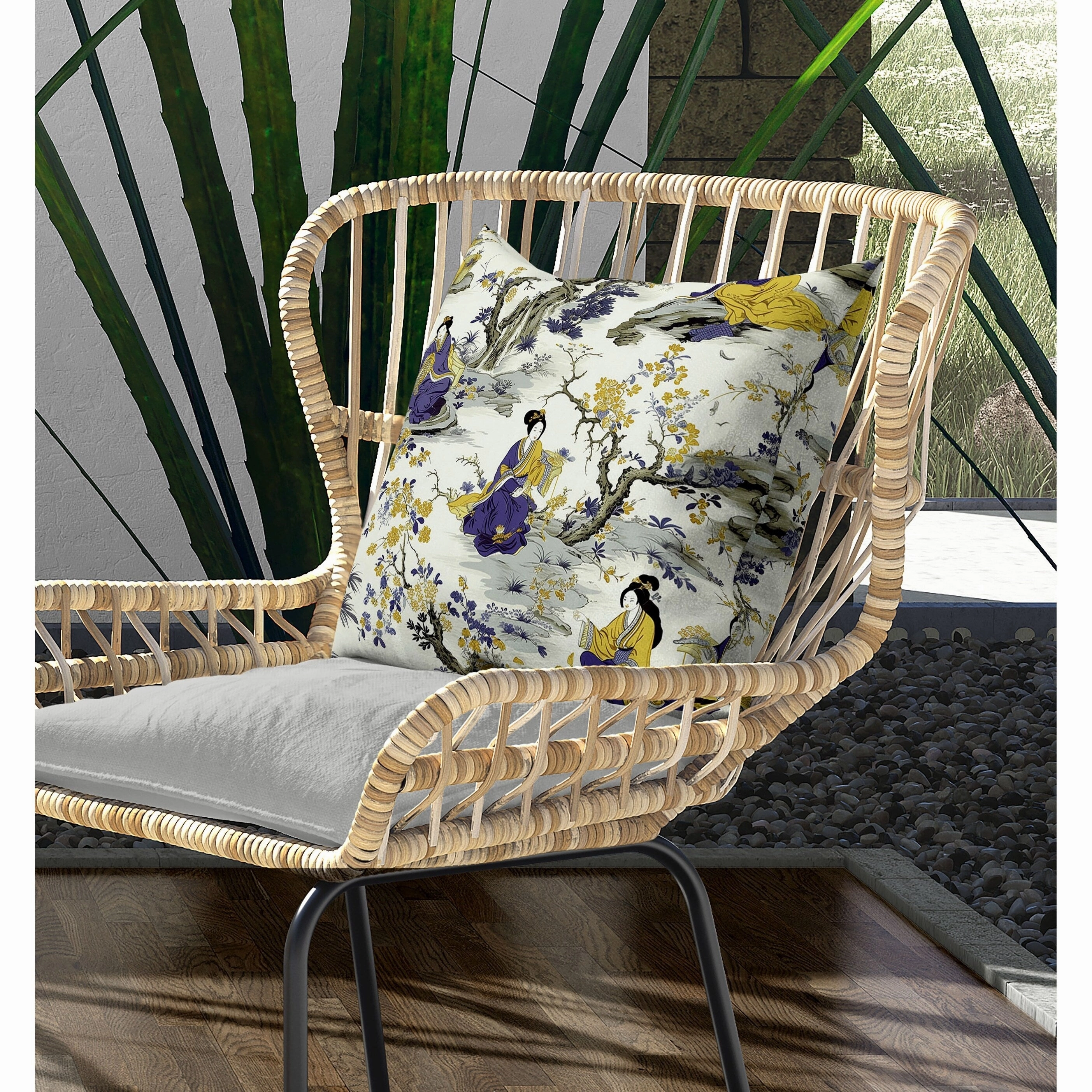 Imperial Palace Garden Indoor/Outdoor Reversible Throw Pillow Blue and Olive
