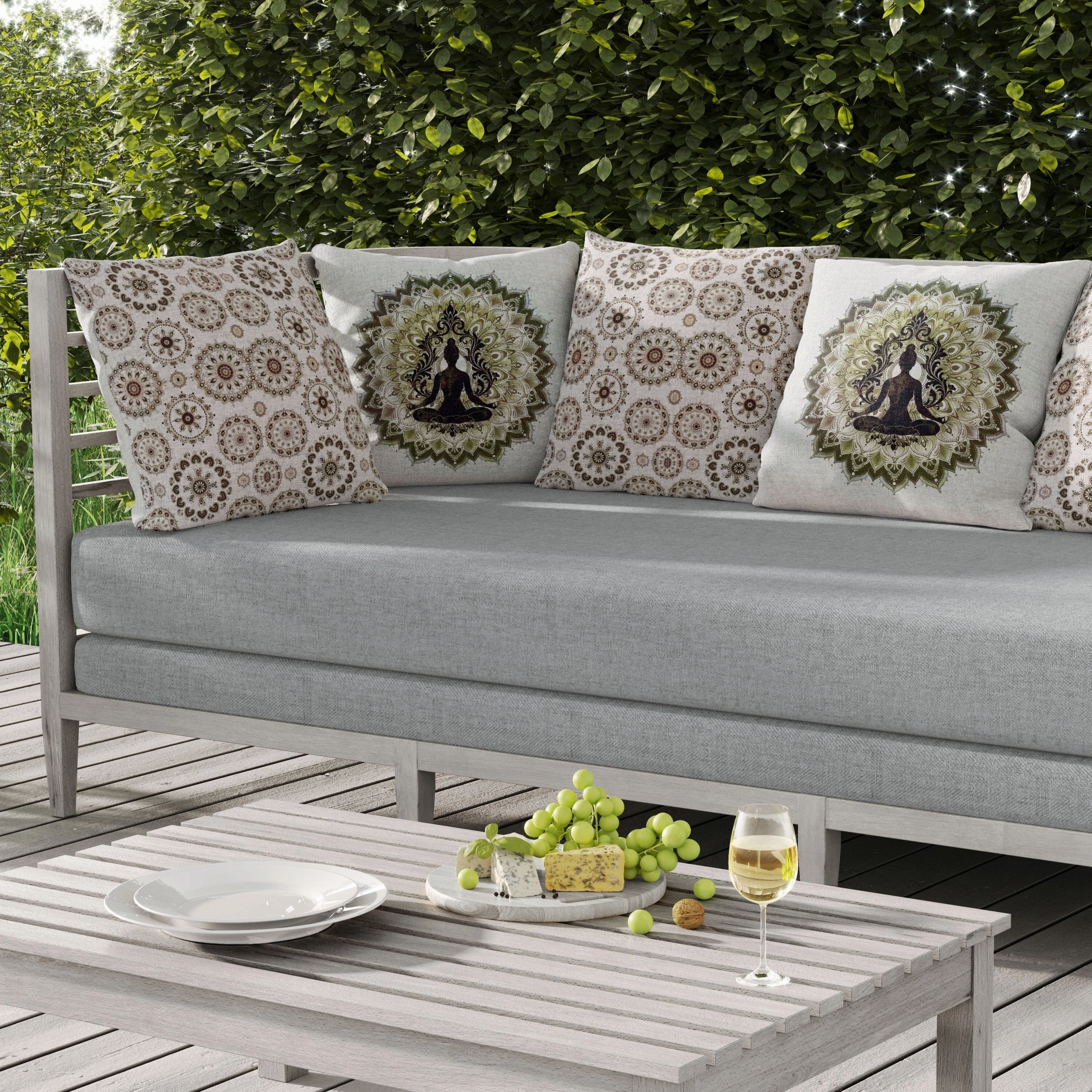 Inner Peace Circle Indoor/Outdoor Reversible Throw Pillow White and Olive