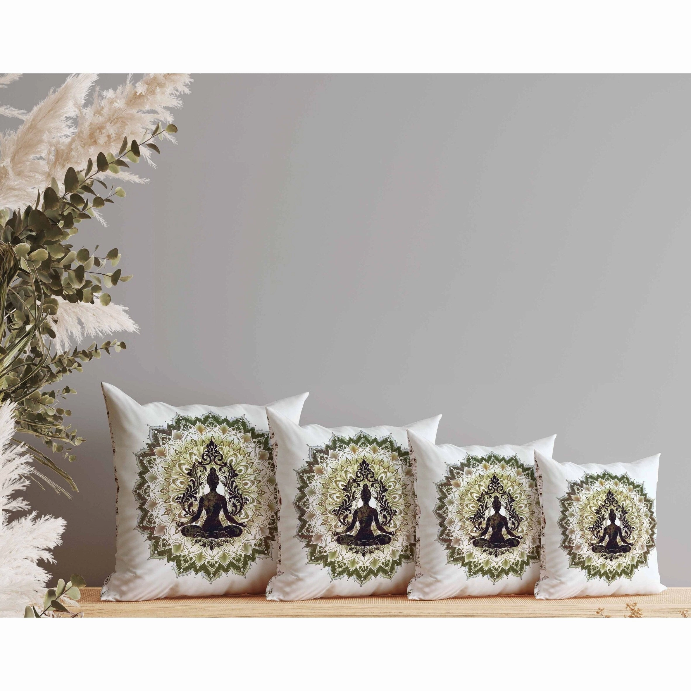 Inner Peace Circle Indoor/Outdoor Reversible Throw Pillow White and Olive