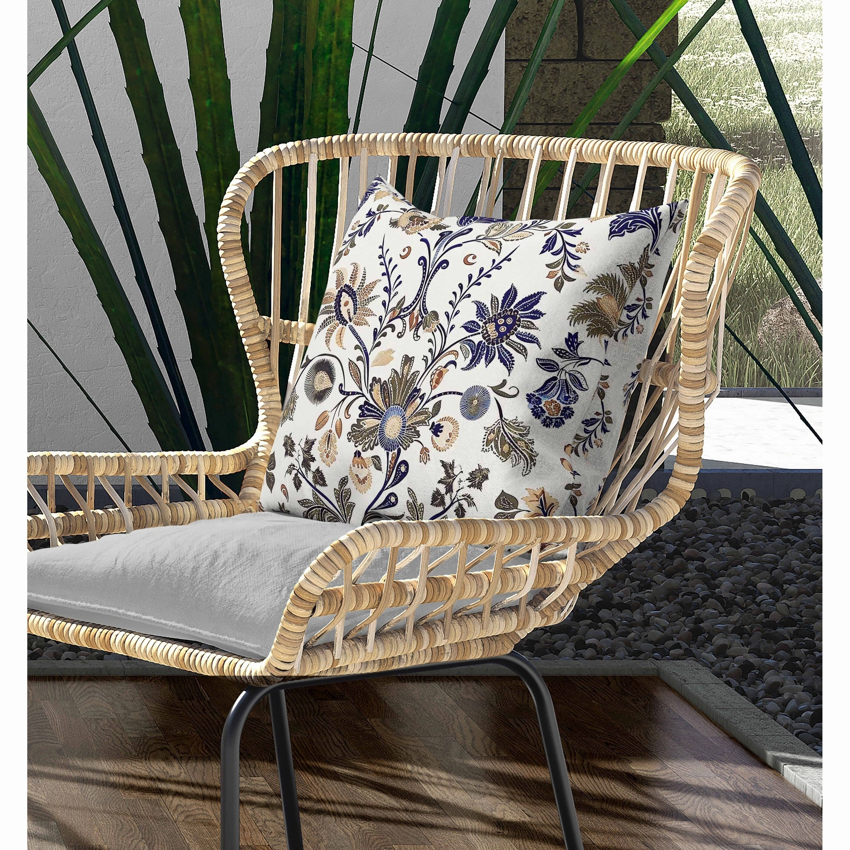 Jewel Toned Florals Indoor/Outdoor Reversible Throw Pillow Blue and Green