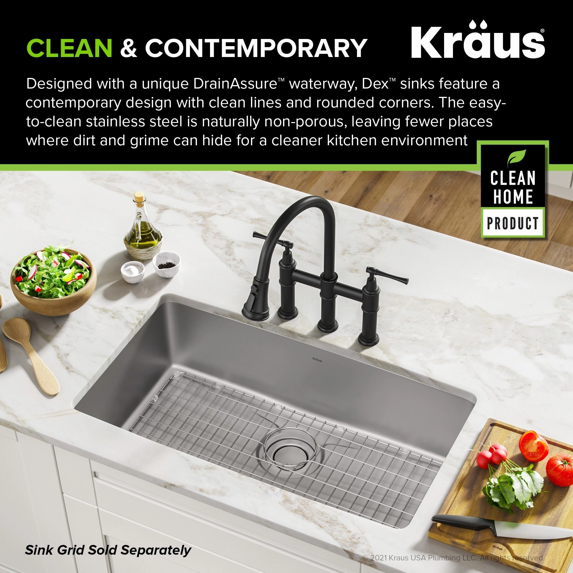 Kraus Dex 33 Single Basin 16 Gauge Stainless Steel Kitchen Sink for