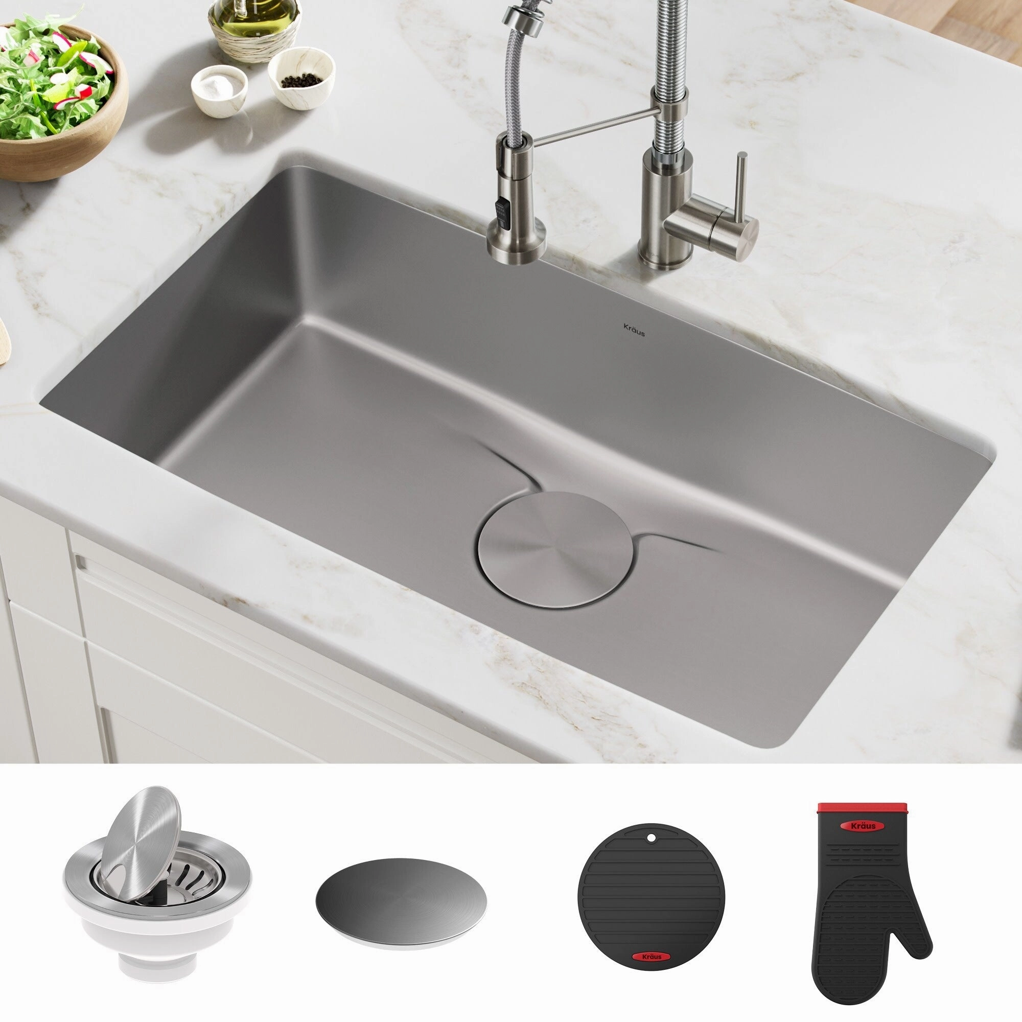 Kraus Dex 33 Single Basin 16 Gauge Stainless Steel Kitchen Sink for