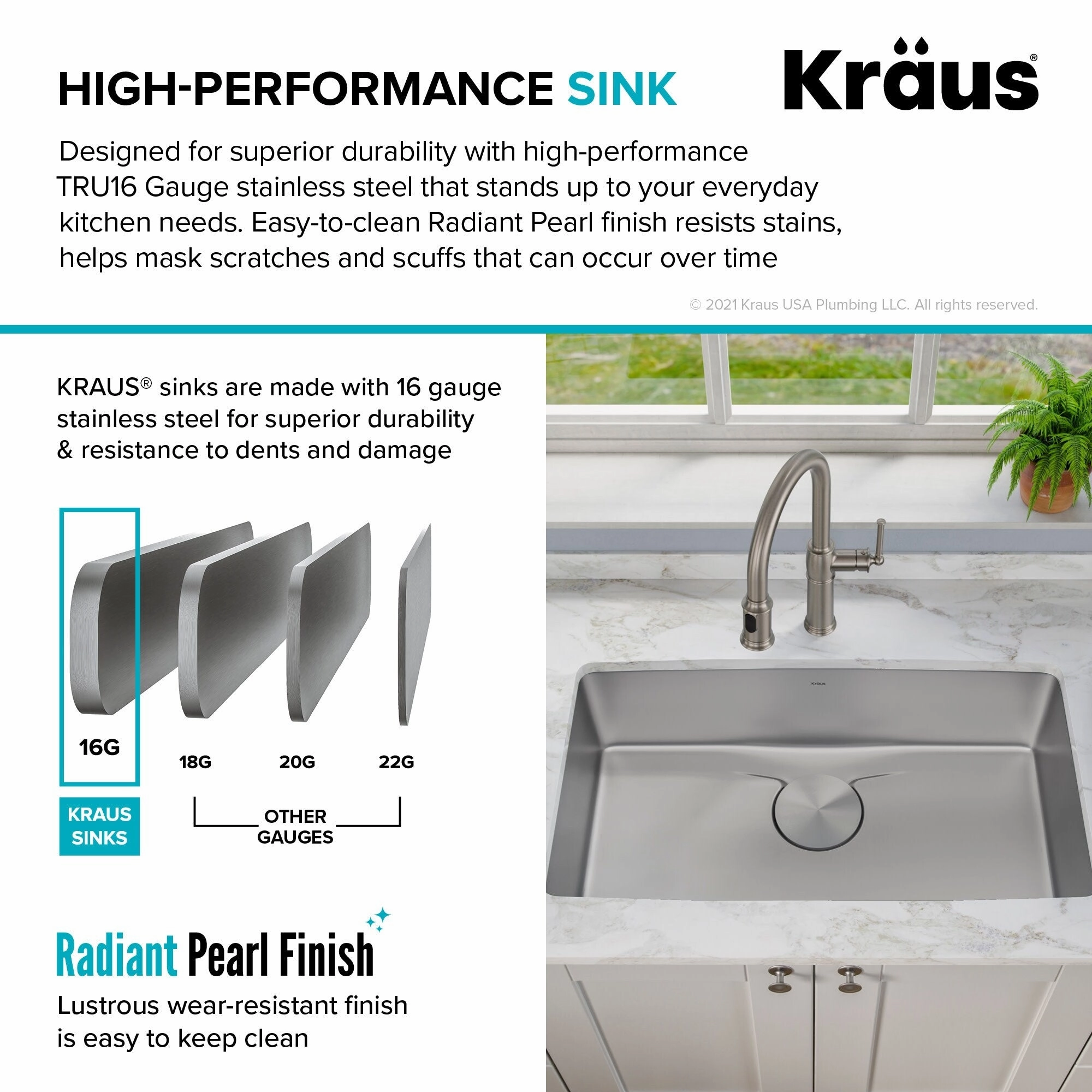 Kraus Dex 33 Single Basin 16 Gauge Stainless Steel Kitchen Sink for
