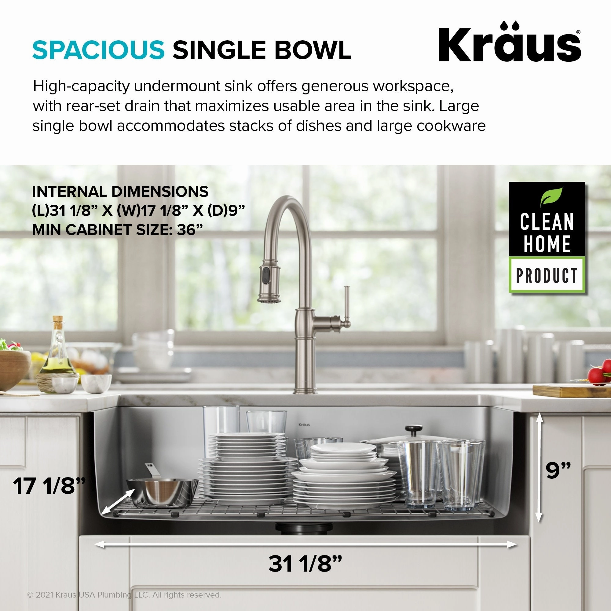 Kraus Dex 33 Single Basin 16 Gauge Stainless Steel Kitchen Sink for