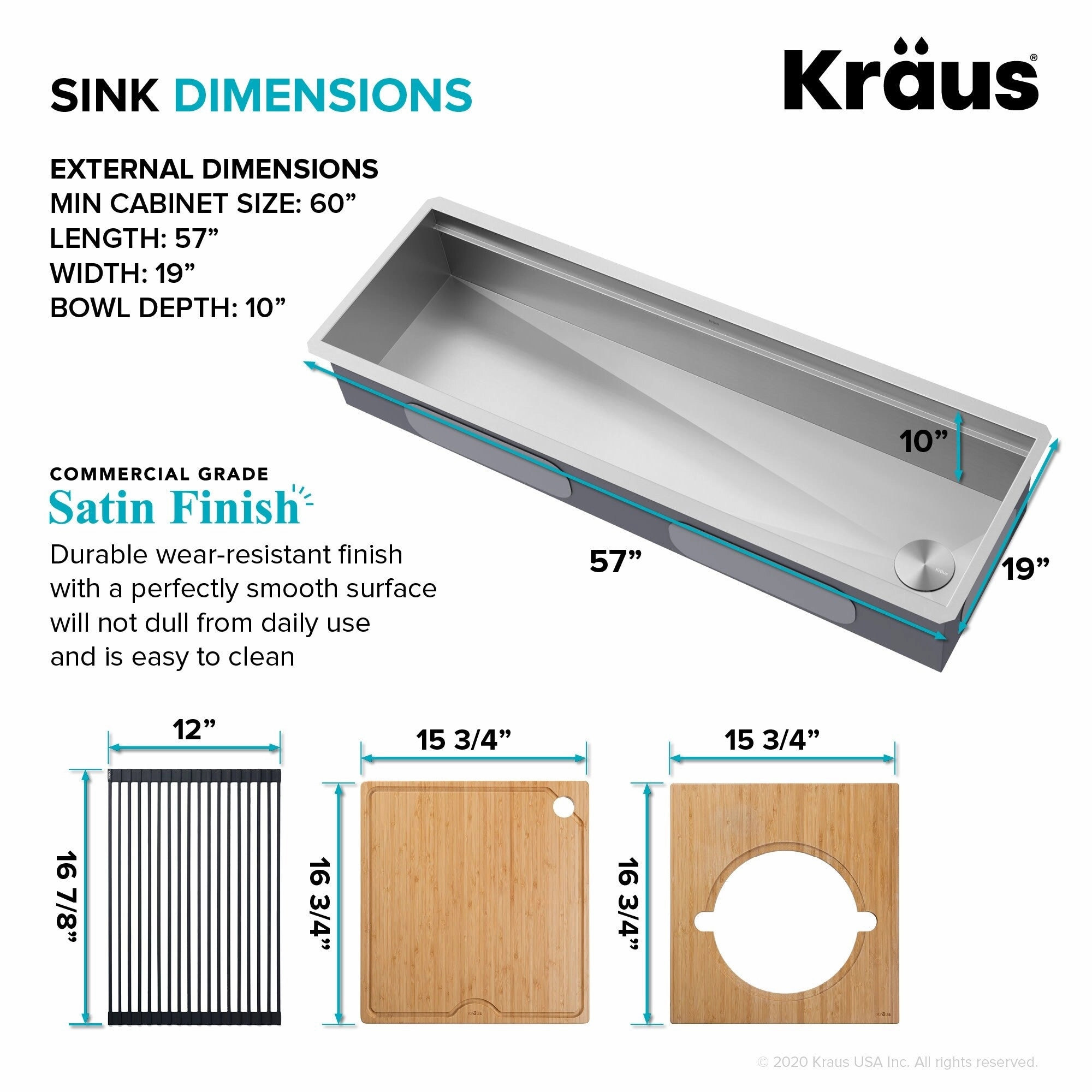 Kraus Kore 57 Undermount Single Bowl Kitchen Sink with Accessories