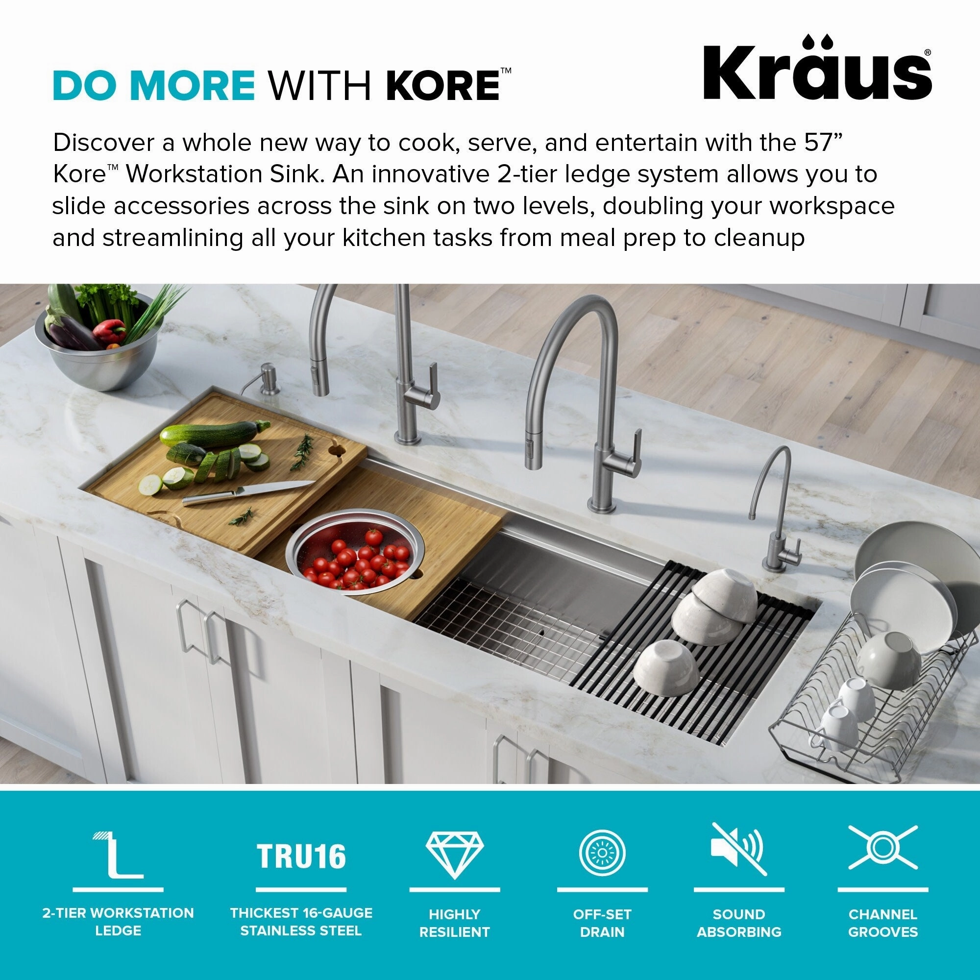 Kraus Kore 57 Undermount Single Bowl Kitchen Sink with Accessories