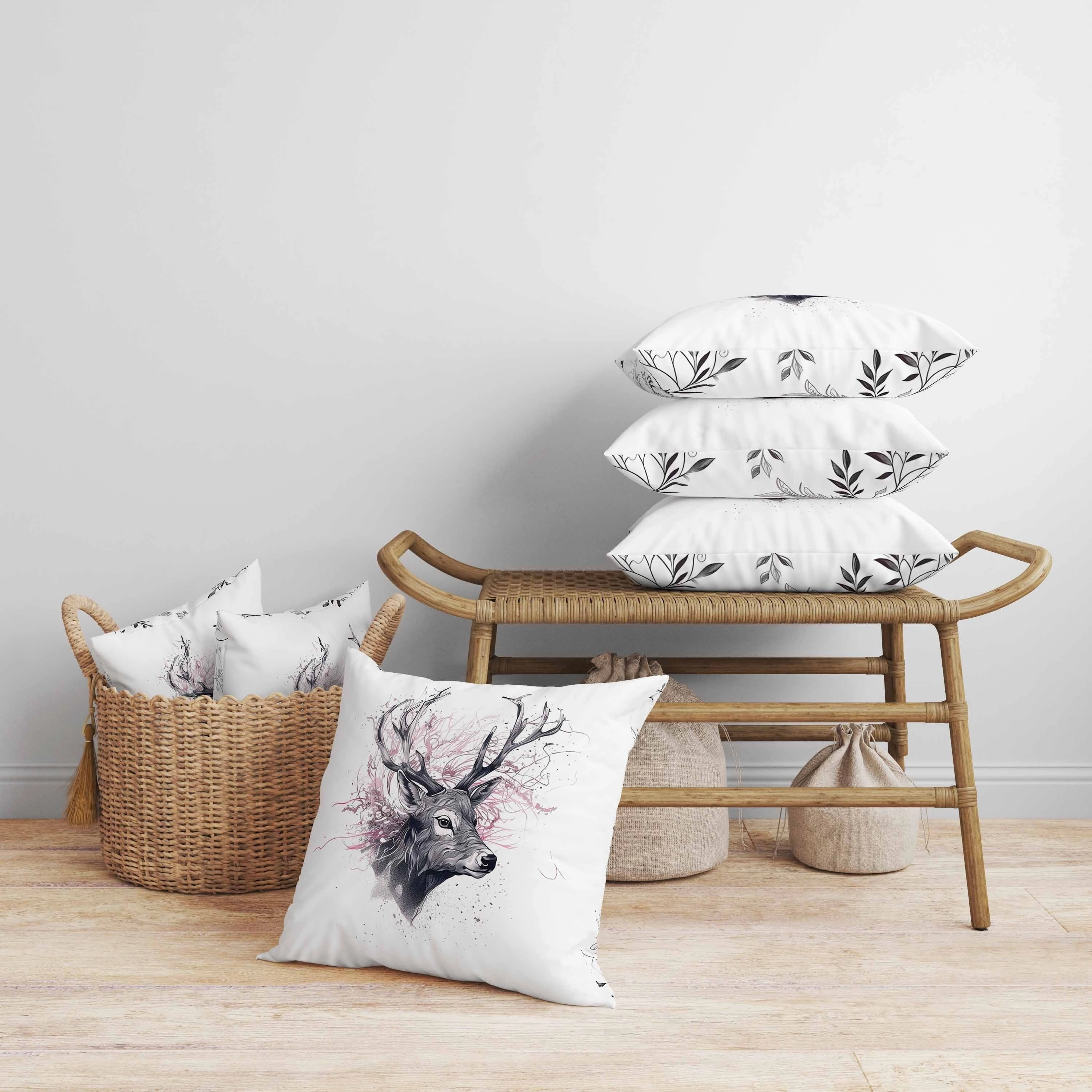Leaf & Horn Harmony Faux Suede Reversible Throw Pillow White and Pink