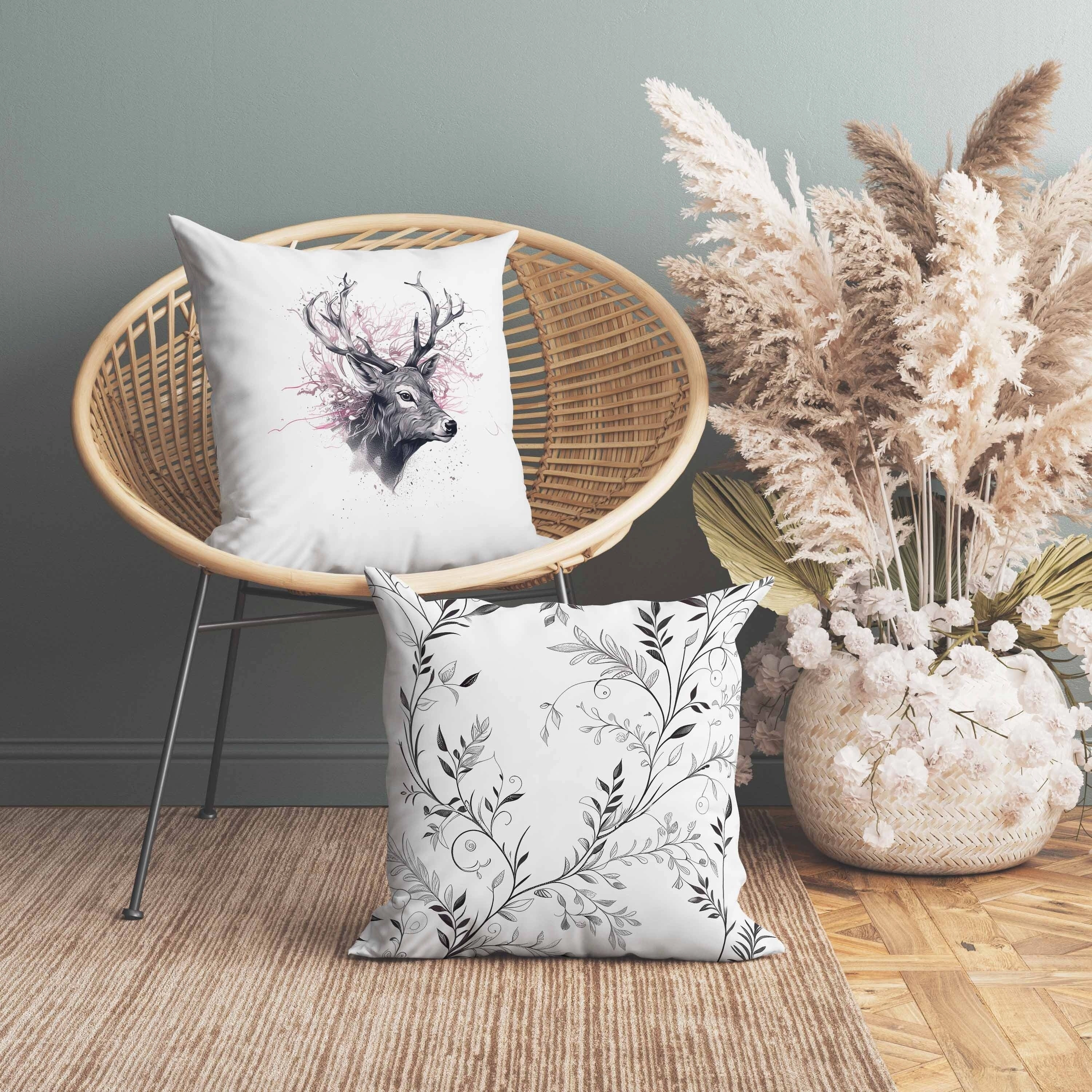 Leaf & Horn Harmony Faux Suede Reversible Throw Pillow White and Pink