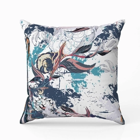 Leaf Lurker Indoor/Outdoor Reversible Throw Pillow White and Cyan