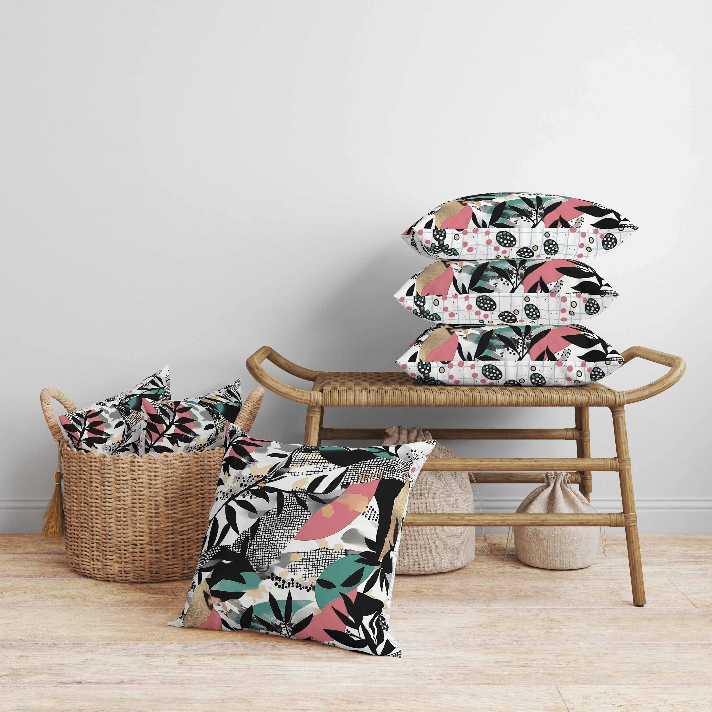 Leafy Collage Faux Suede Reversible Throw Pillow Pink and Gray