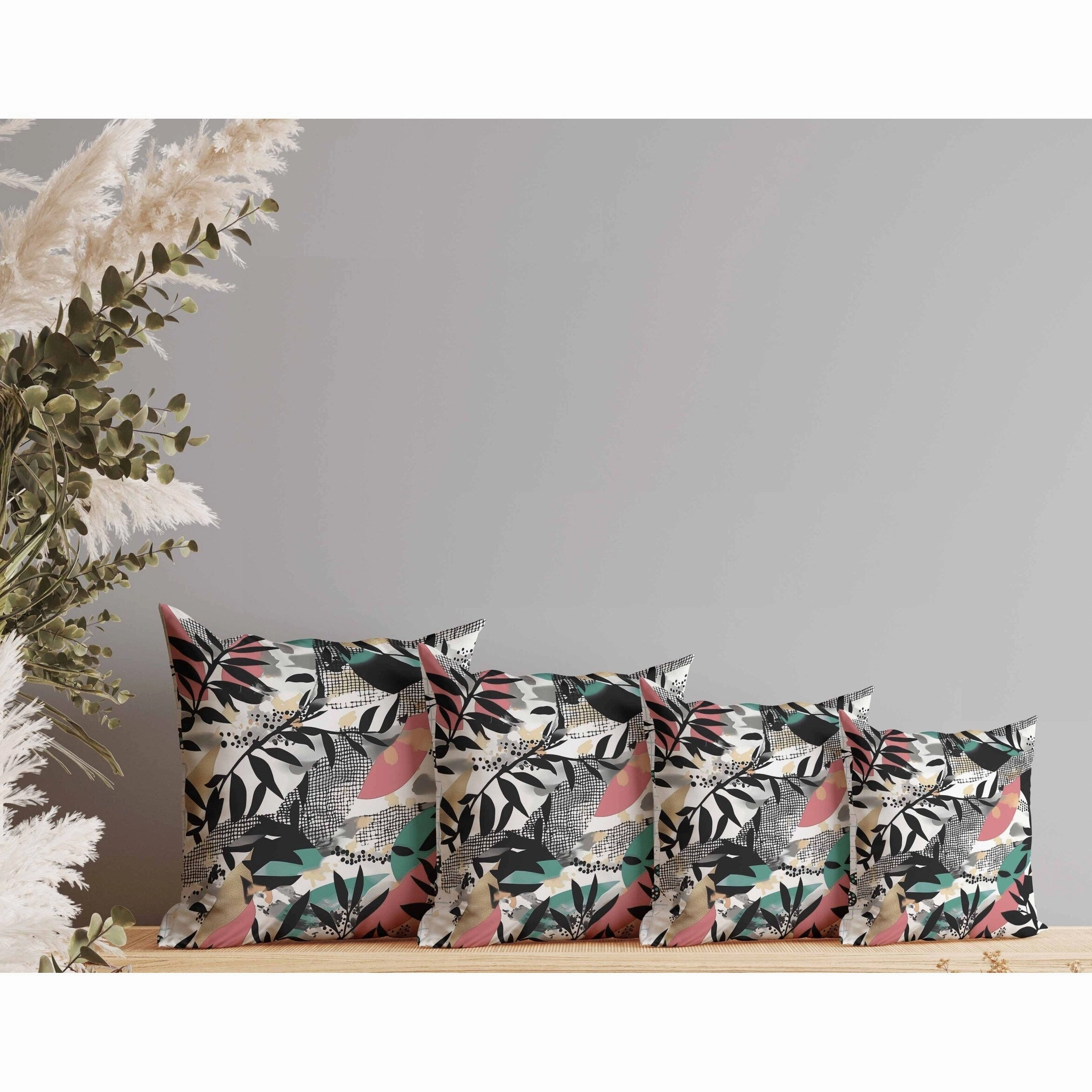 Leafy Collage Faux Suede Reversible Throw Pillow Pink and Gray