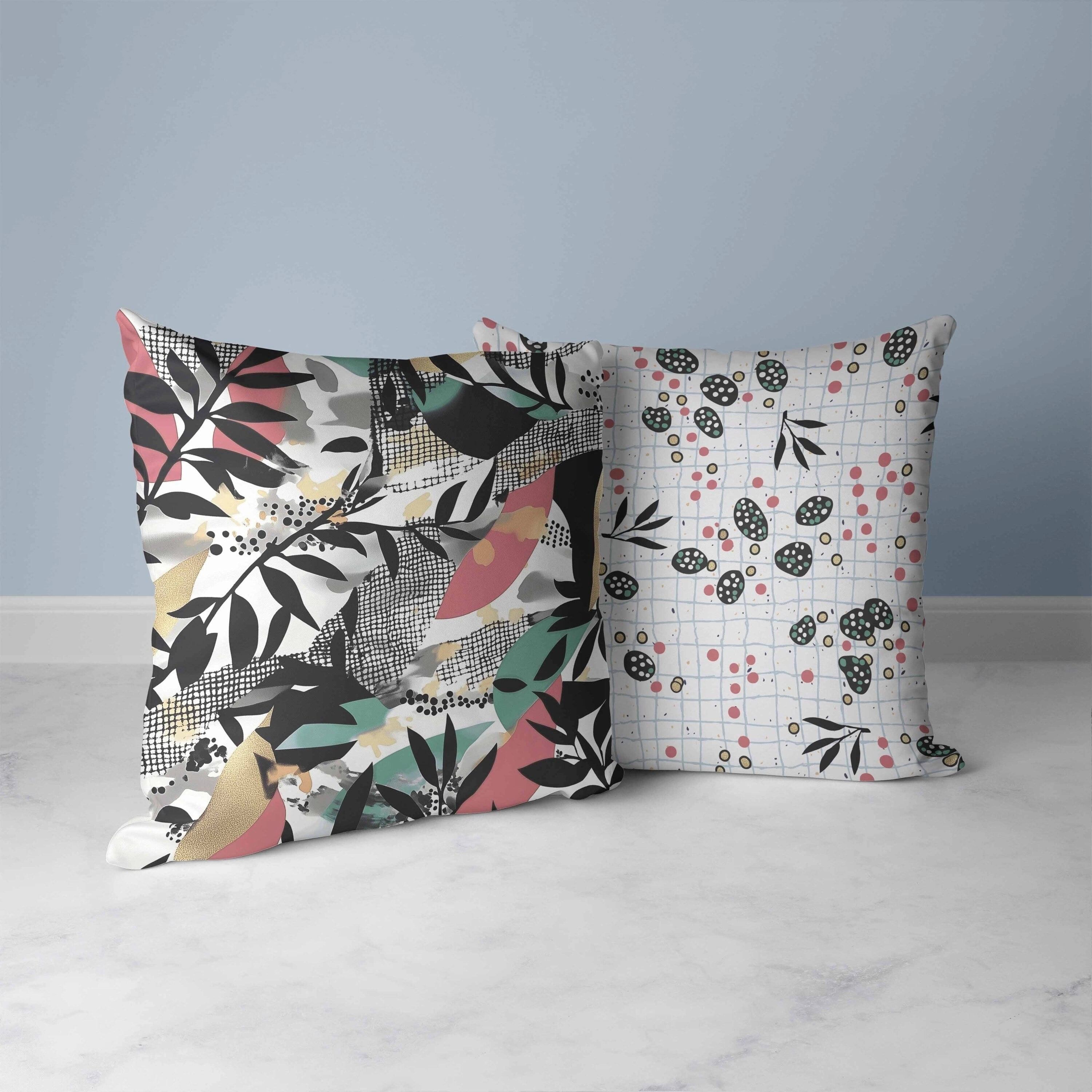 Leafy Collage Faux Suede Reversible Throw Pillow Pink and Gray