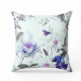 Leafy Lepidoptera Medley Faux Suede Reversible Throw Pillow Green and Blue