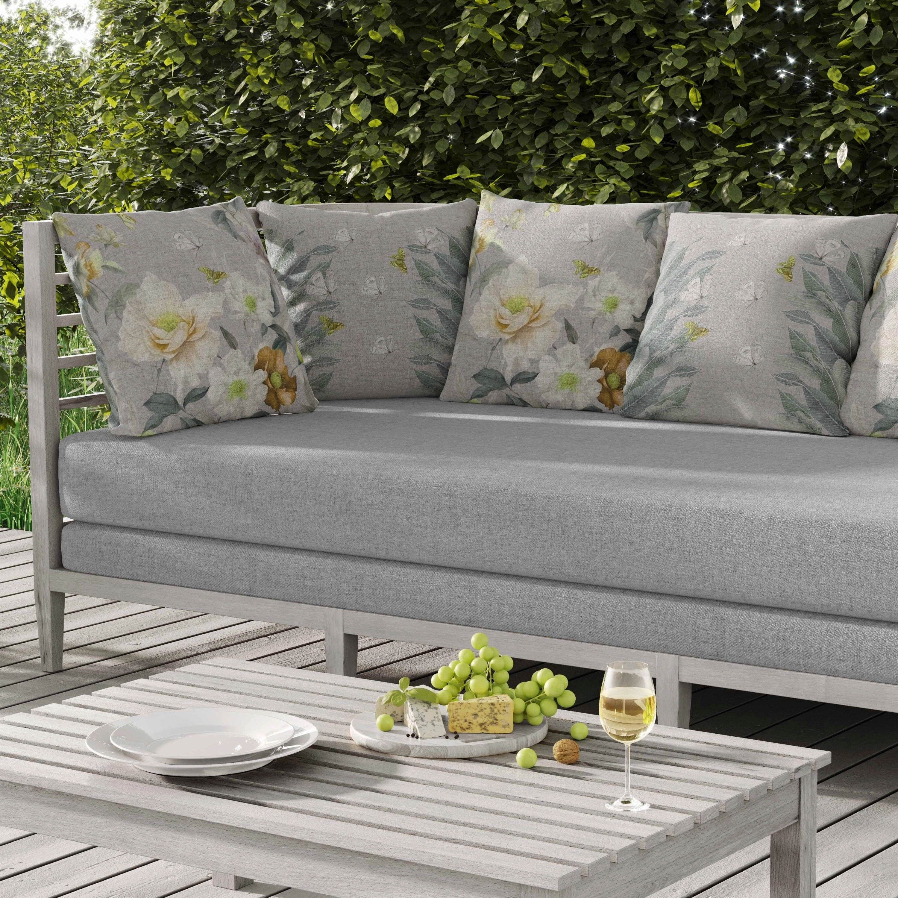 Leafy Lepidoptera Medley Indoor/Outdoor Reversible Throw Pillow Grey and Gold