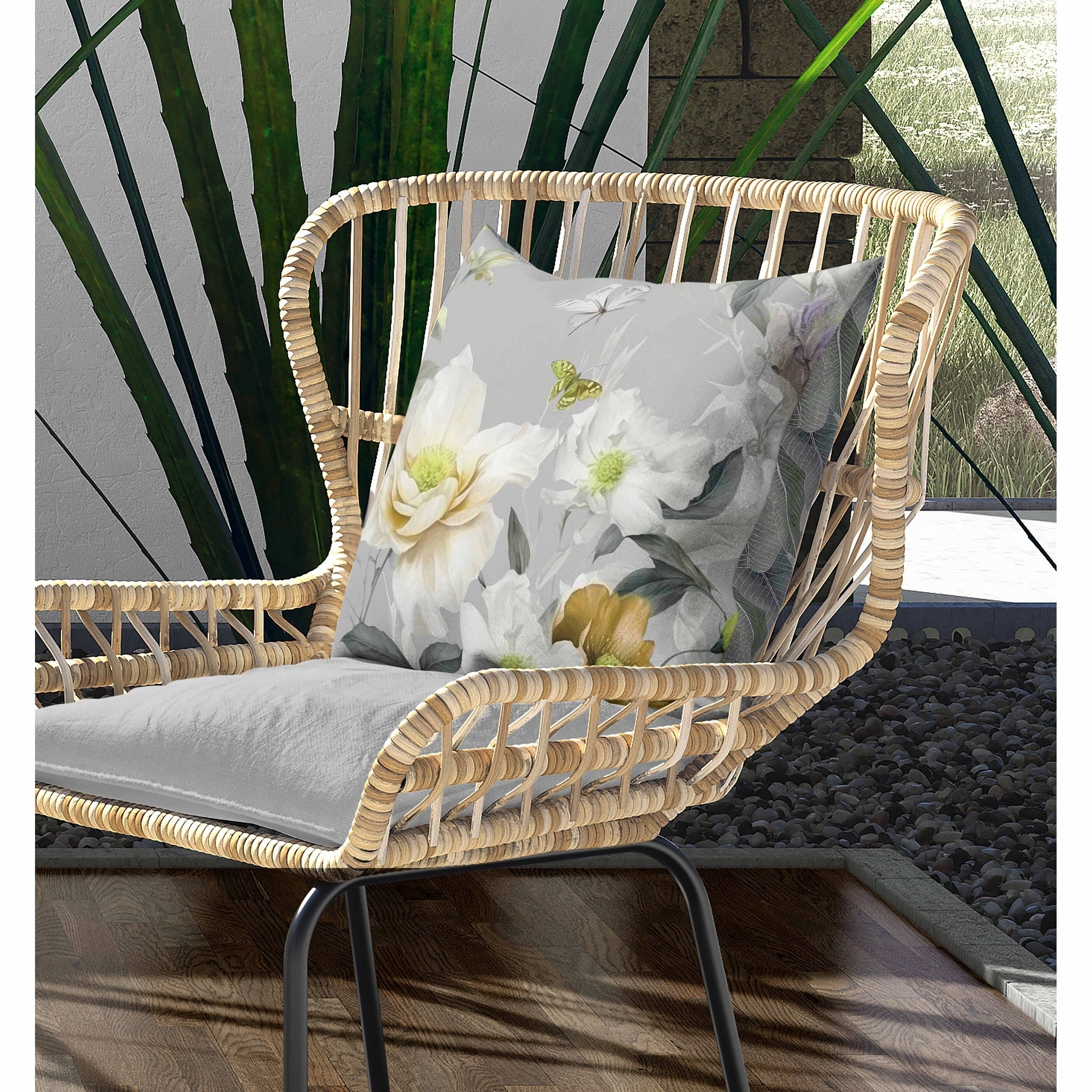 Leafy Lepidoptera Medley Indoor/Outdoor Reversible Throw Pillow Grey and Gold