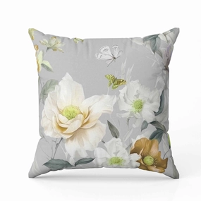 Leafy Lepidoptera Medley Indoor/Outdoor Reversible Throw Pillow Grey and Gold