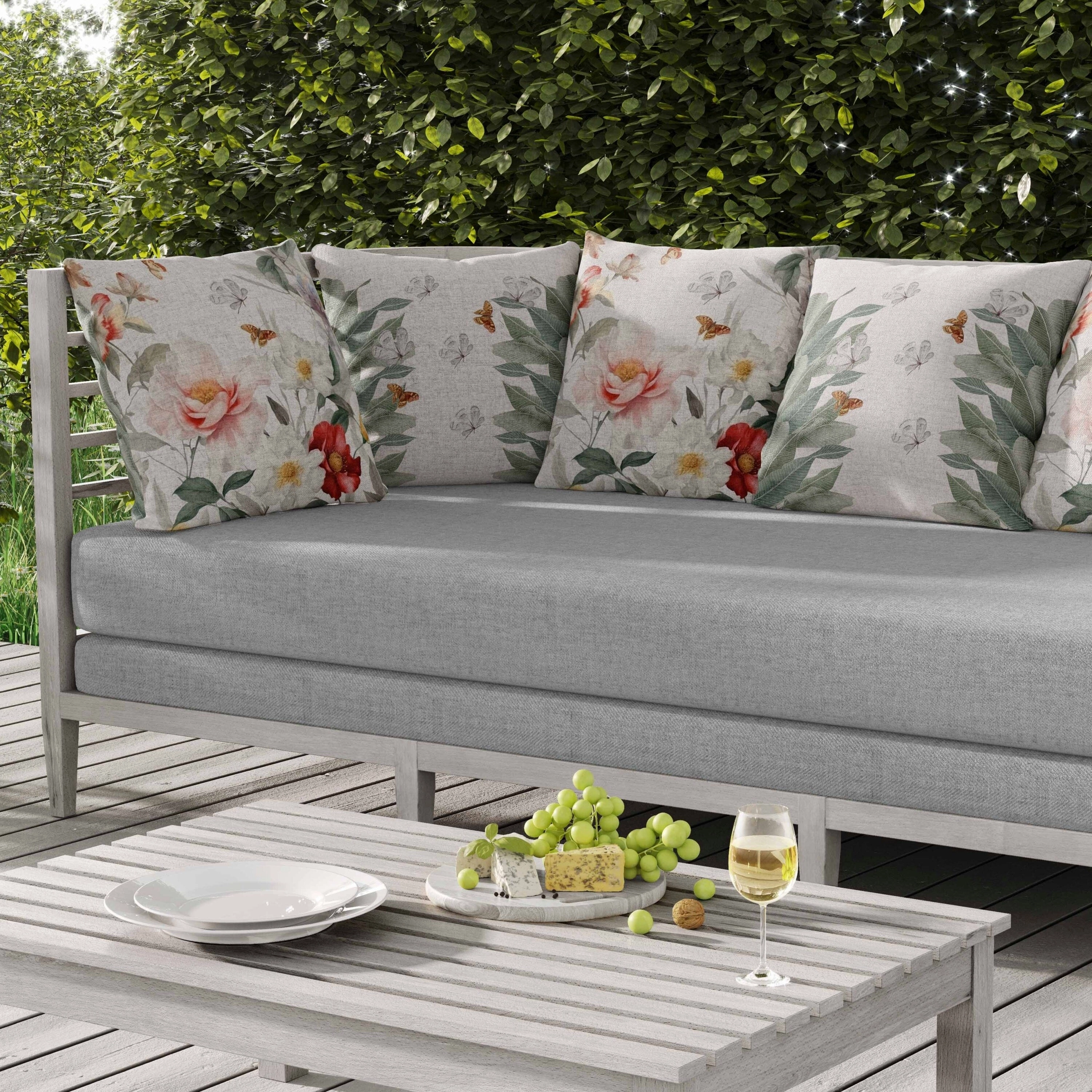 Leafy Lepidoptera Medley Indoor/Outdoor Reversible Throw Pillow White and Red