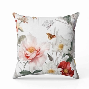 Leafy Lepidoptera Medley Indoor/Outdoor Reversible Throw Pillow White and Red