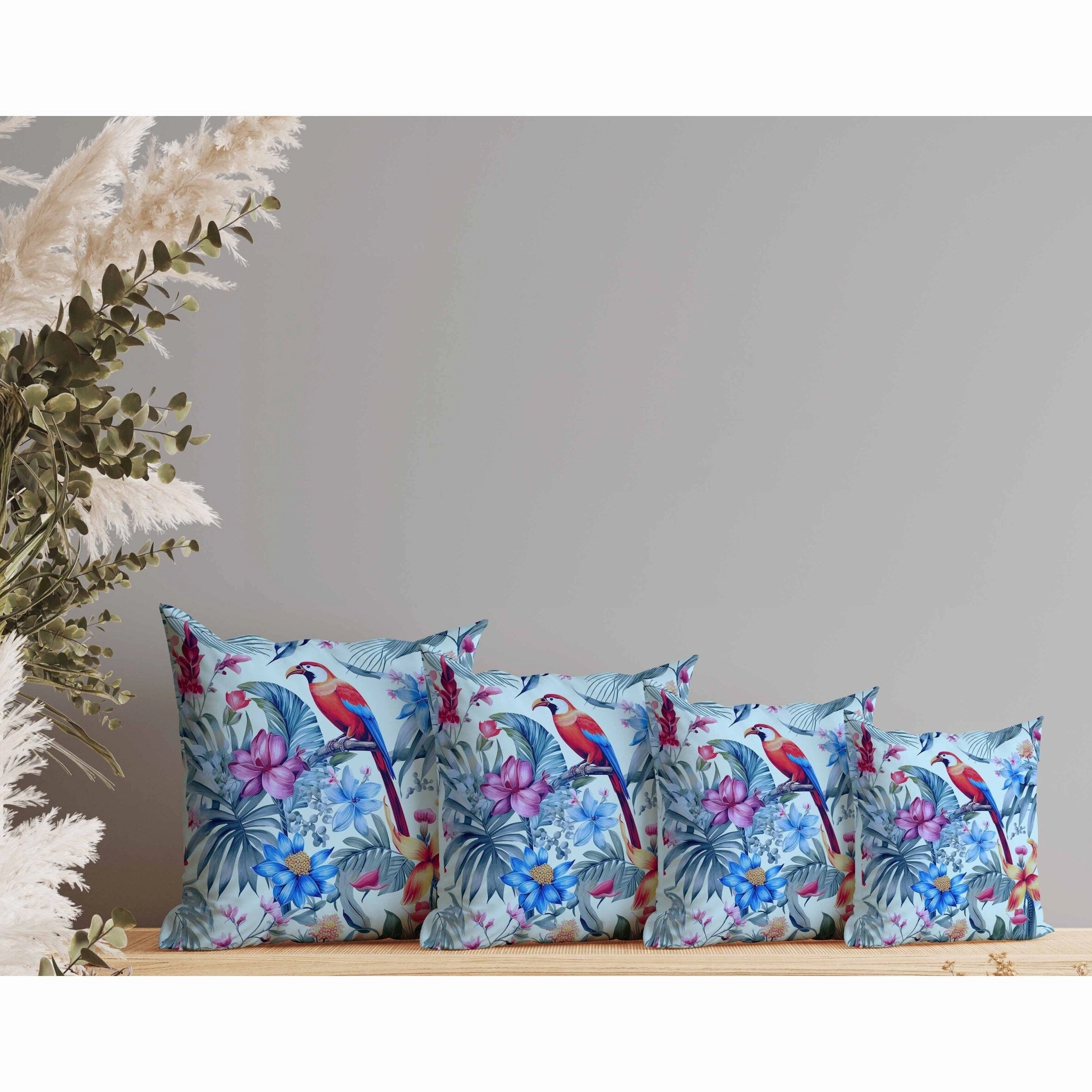 Leafy Lyricist Indoor/Outdoor Reversible Throw Pillow Blue and Red