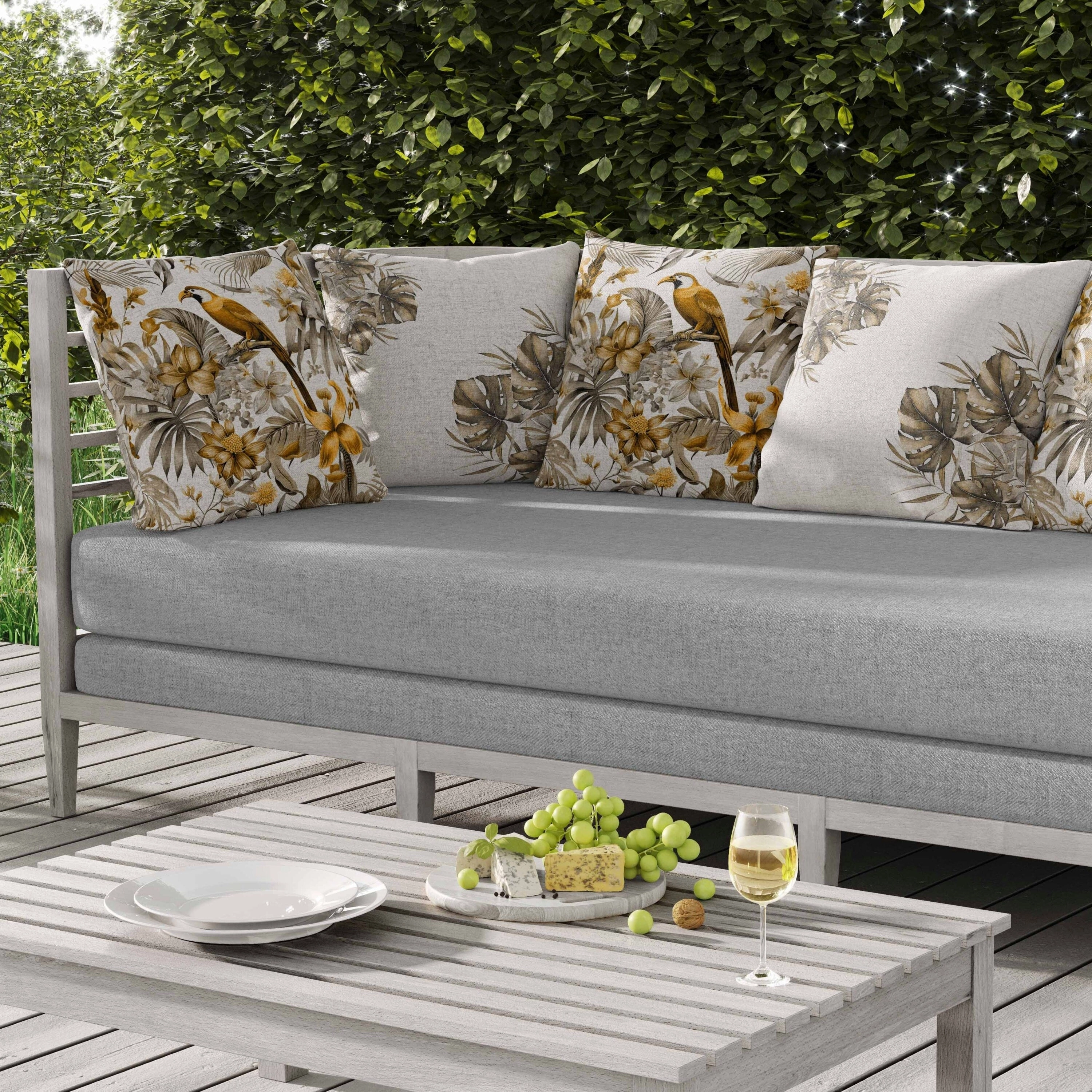 Leafy Lyricist Indoor/Outdoor Reversible Throw Pillow White and Gold