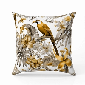 Leafy Lyricist Indoor/Outdoor Reversible Throw Pillow White and Gold