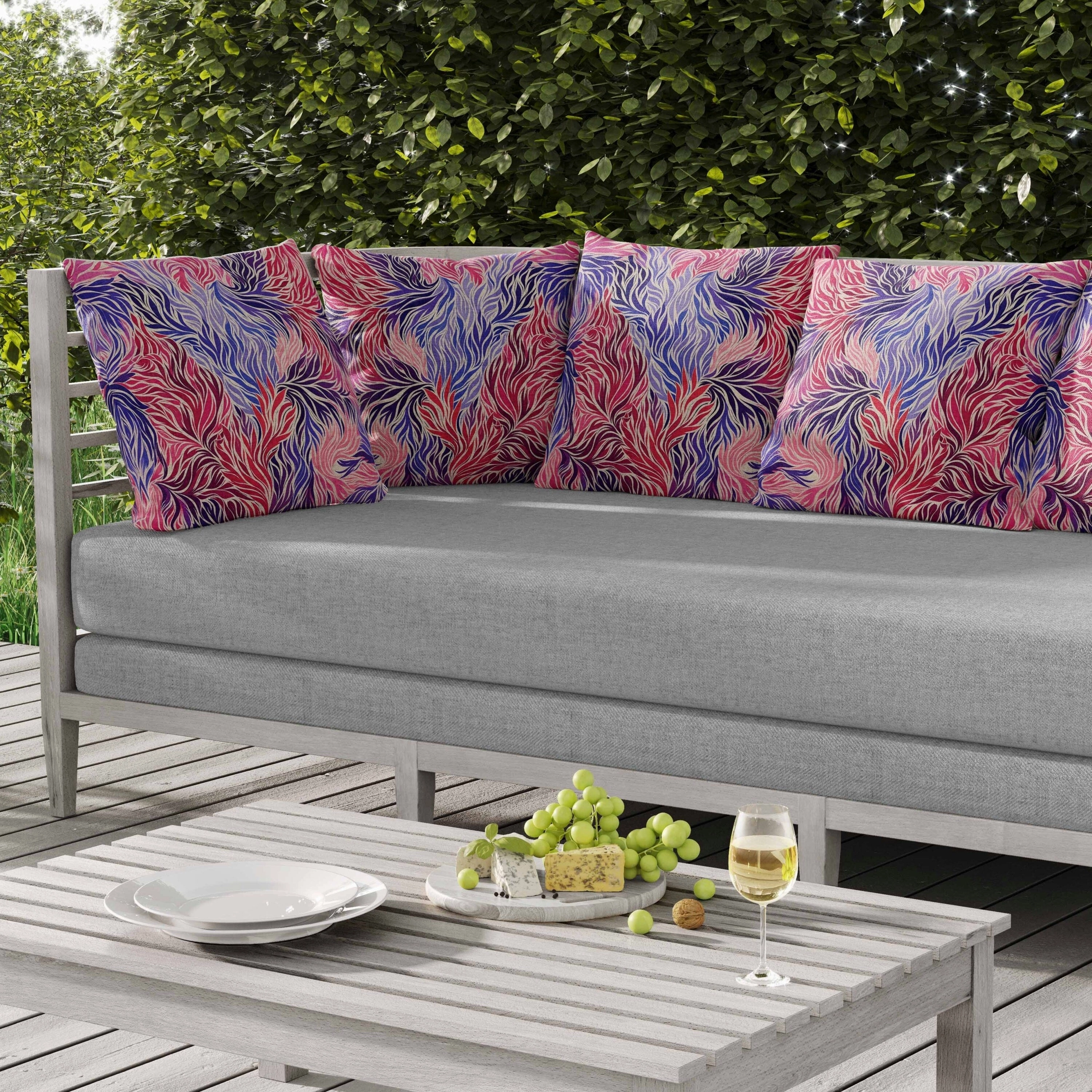 Leafy Whirl Indoor/Outdoor Reversible Throw Pillow Pink and Blue
