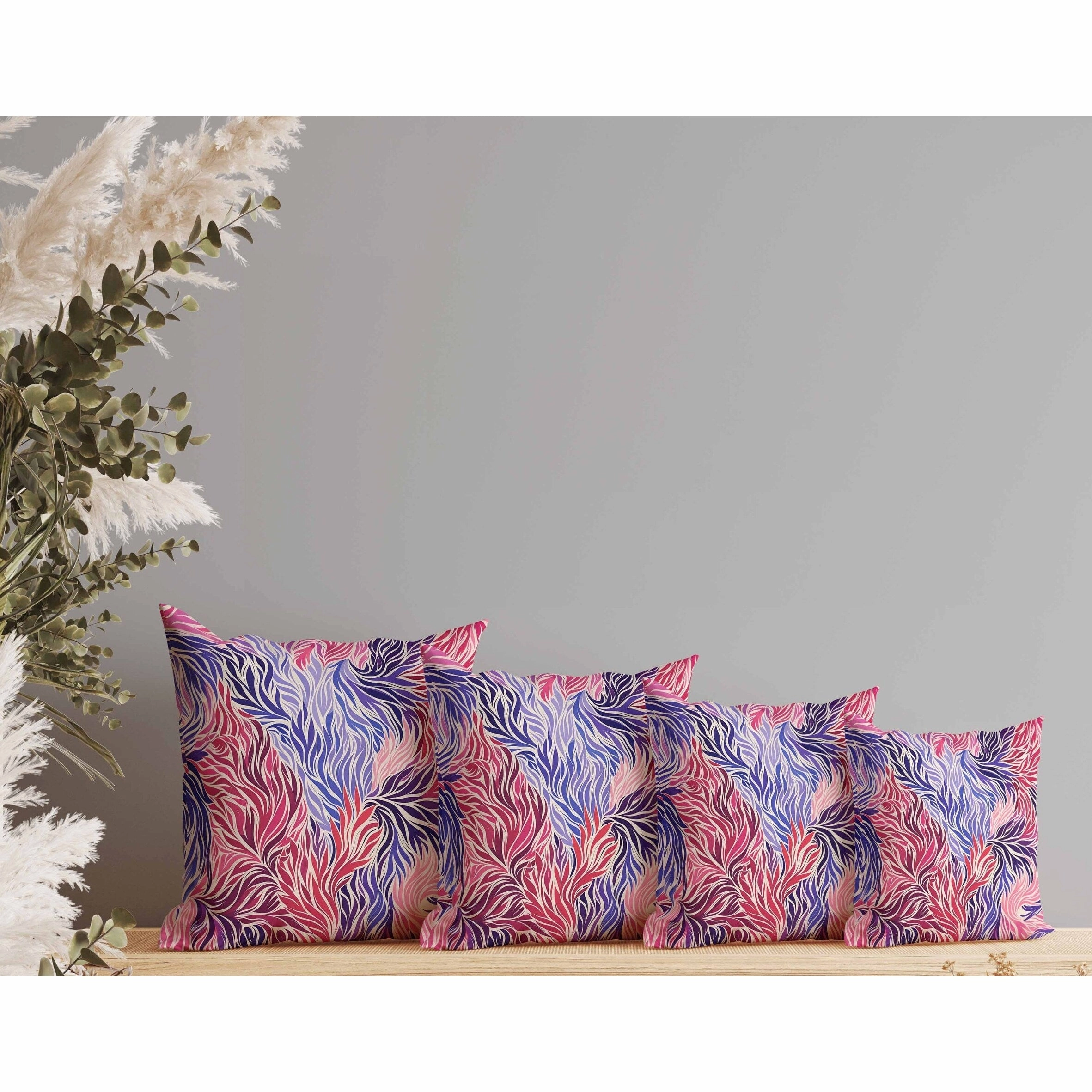 Leafy Whirl Indoor/Outdoor Reversible Throw Pillow Pink and Blue