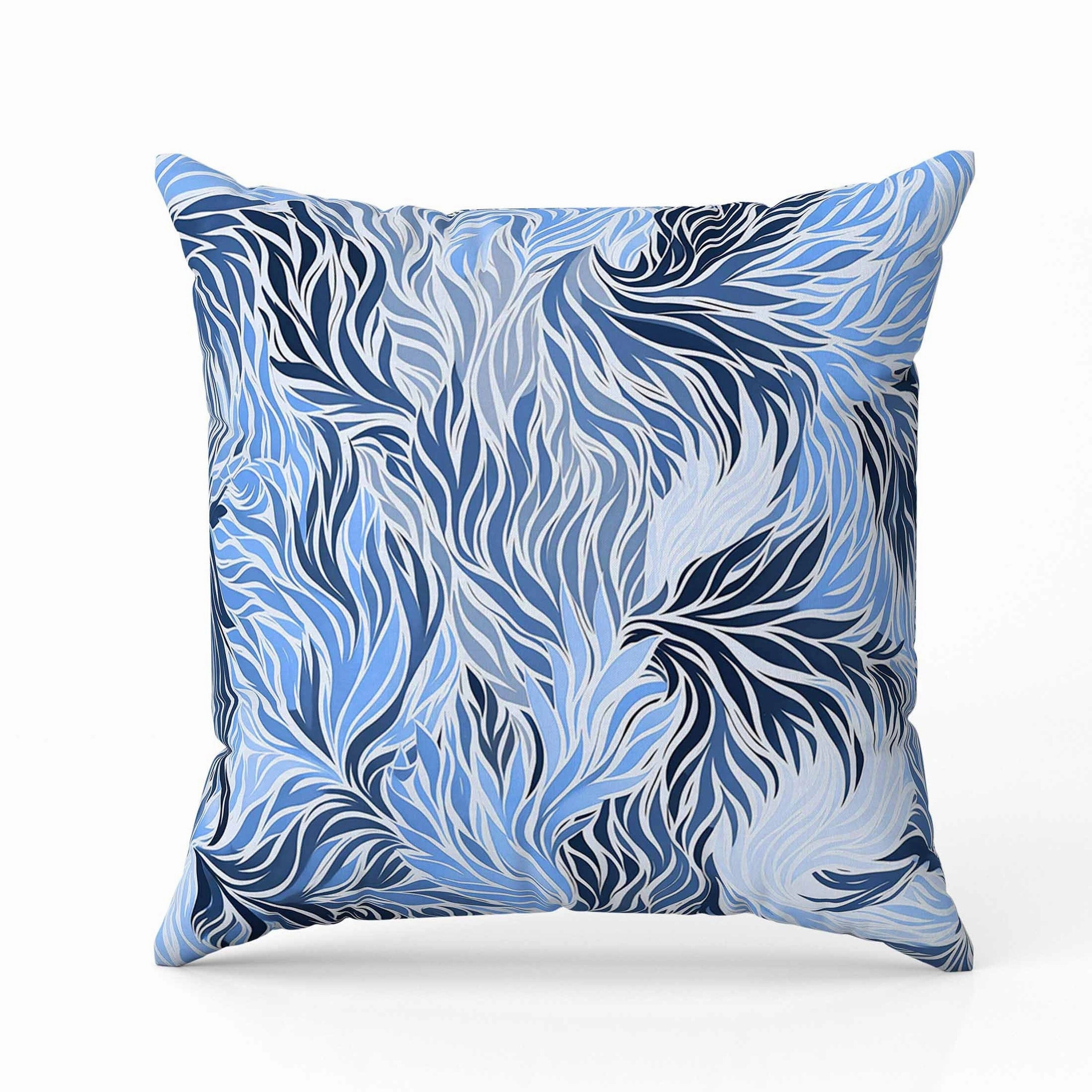 Leafy Whirl Indoor/Outdoor Reversible Throw Pillow White and Blue