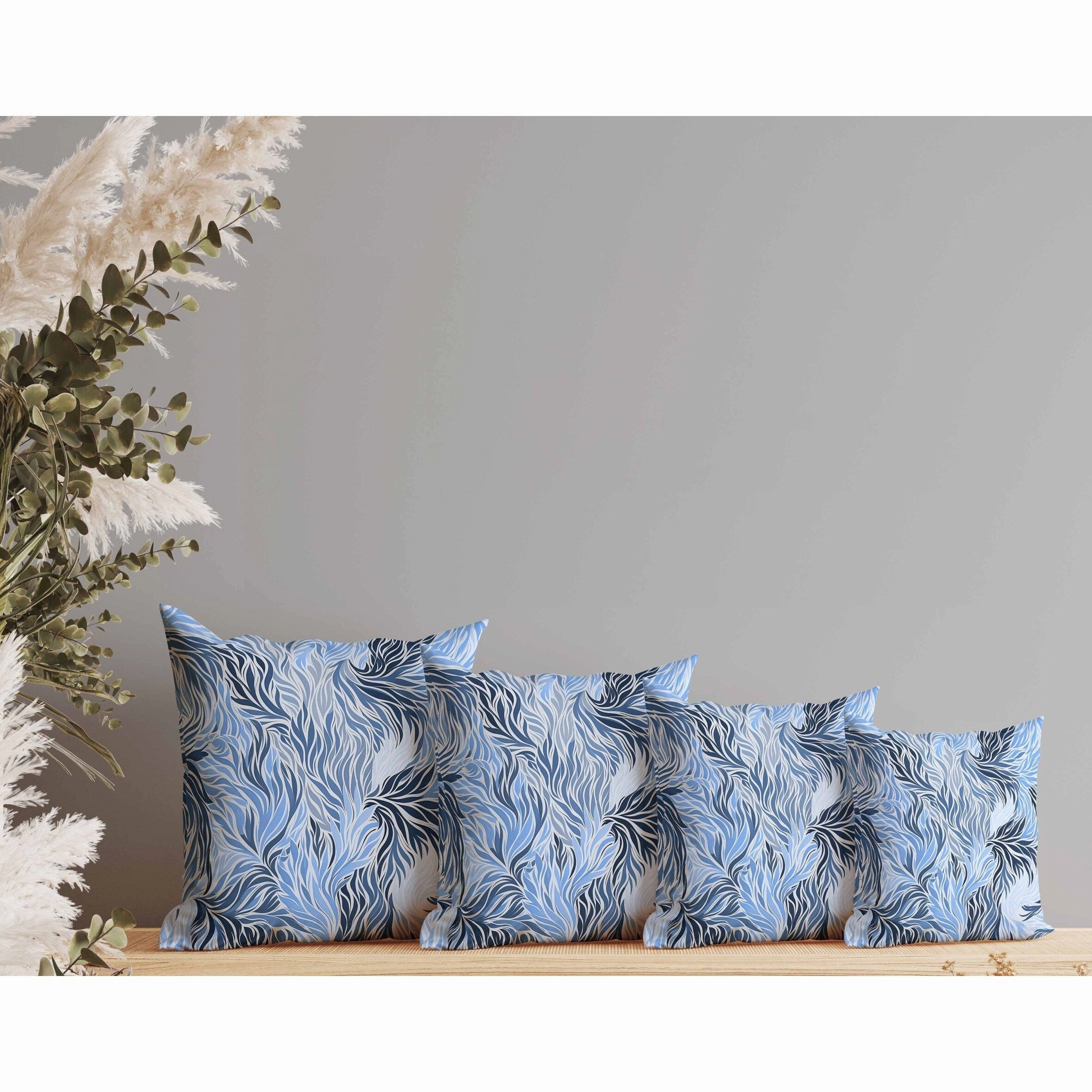 Leafy Whirl Indoor/Outdoor Reversible Throw Pillow White and Blue